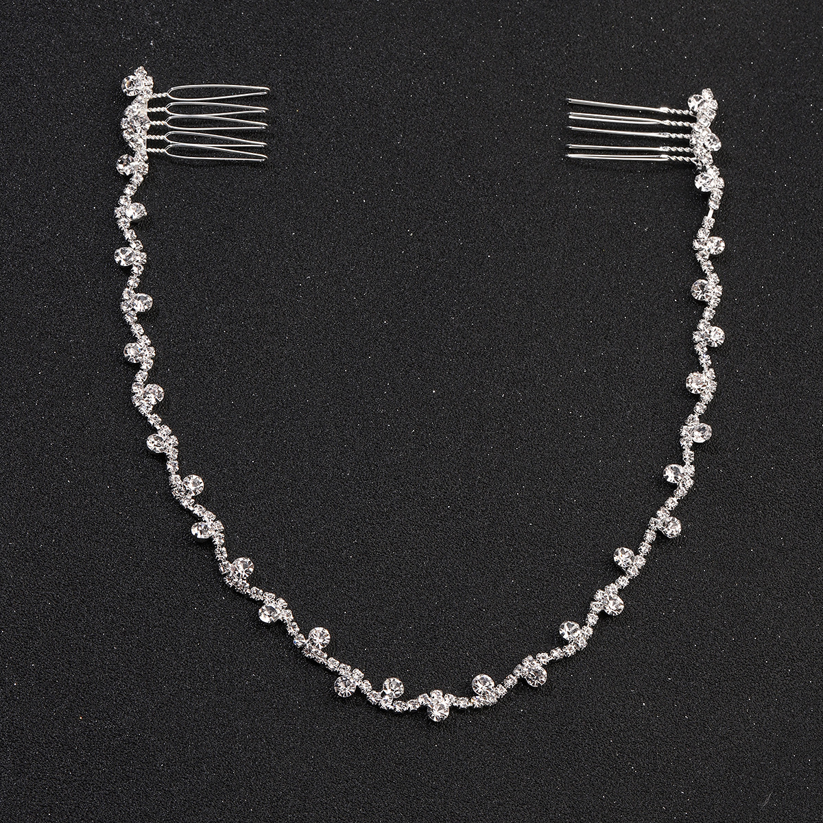 Silver Curved Rhinestone Hair Vine Bridal Wedding Crystal Hair Accessory for Women - Image 2