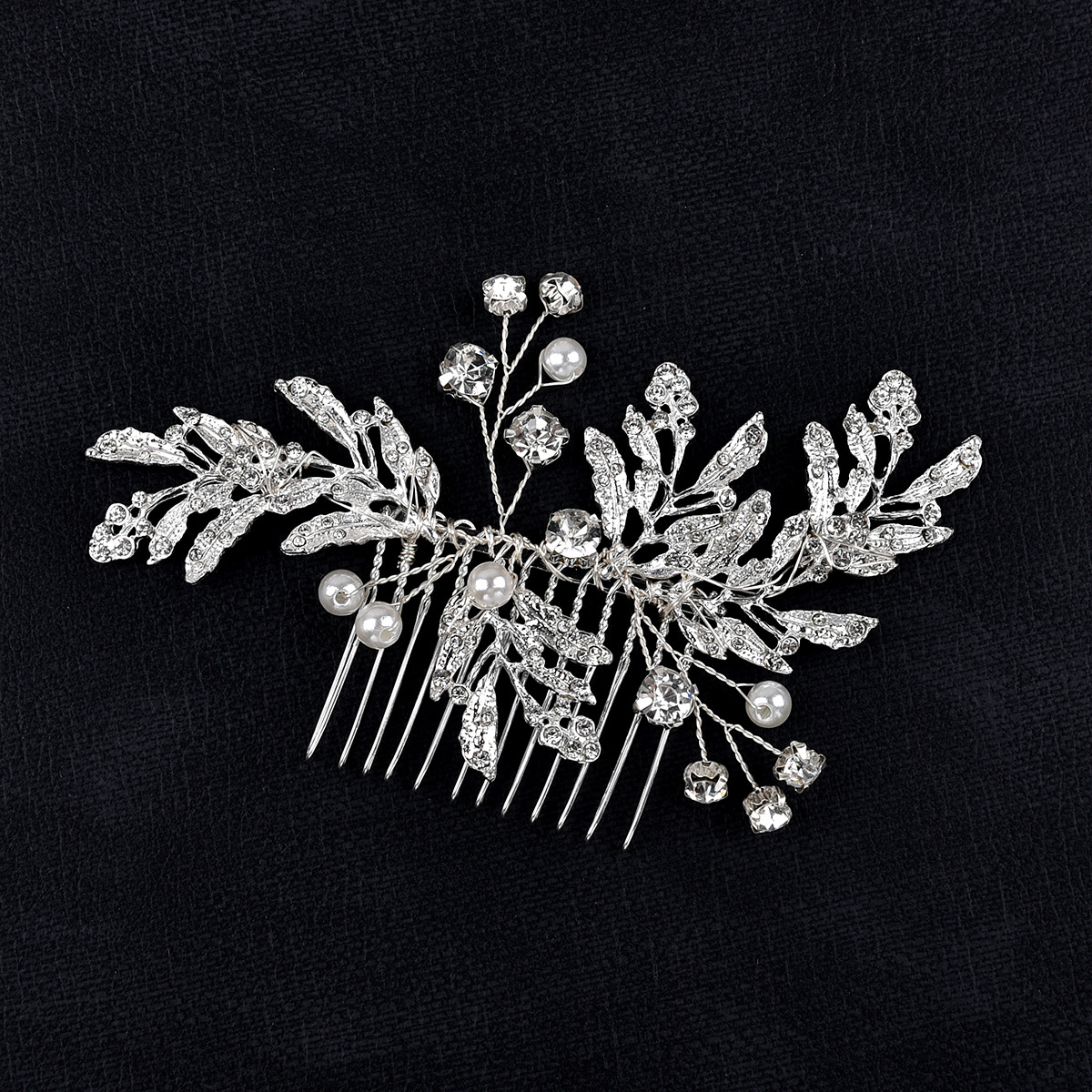 Gold Leaf Pearl Rhinestone Hair Comb Bridal Wedding Hair Accessory for Women - Image 2