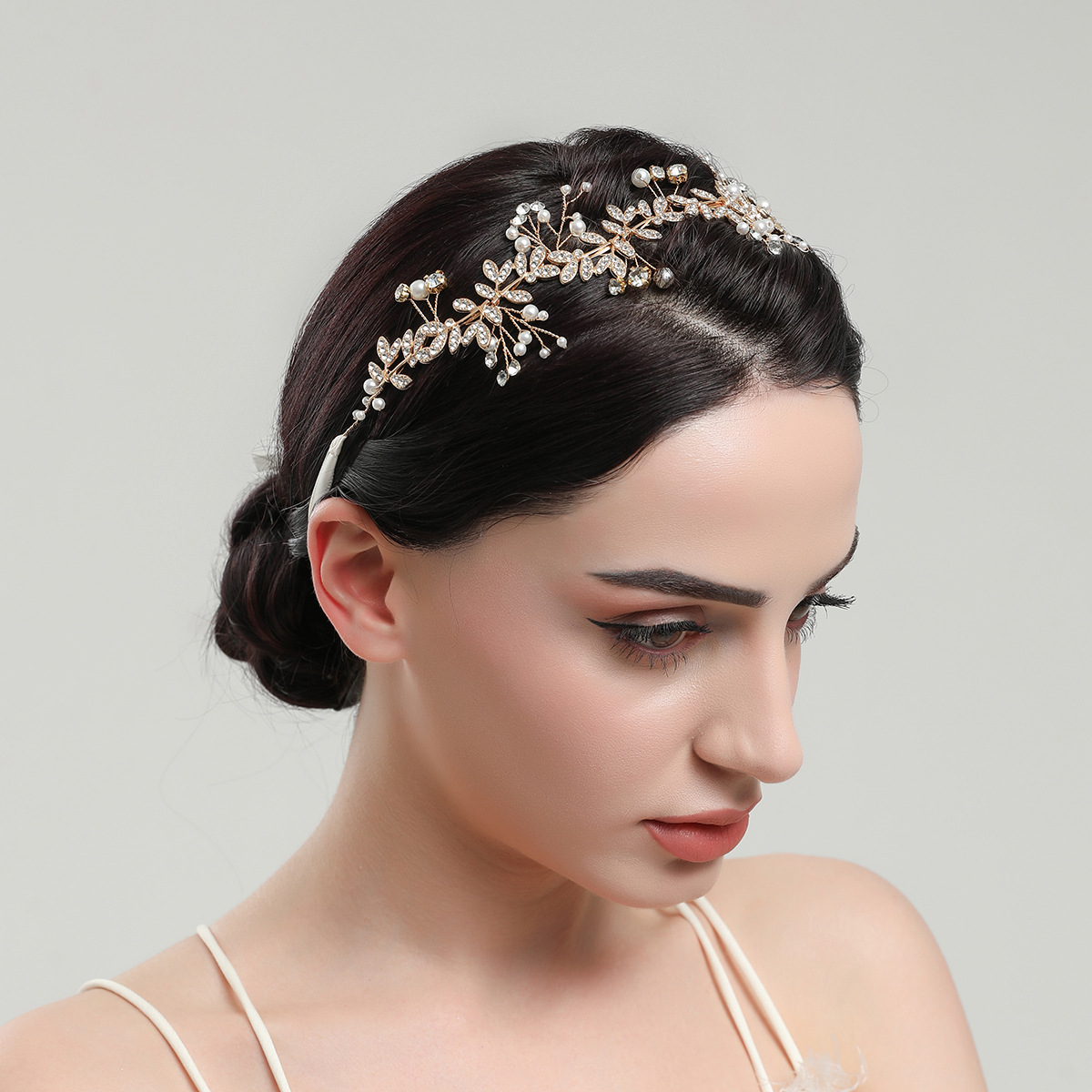 Silver Pearl Crystal Ribbon Hair Vine Bridal Wedding Hair Accessory for Women - Image 3
