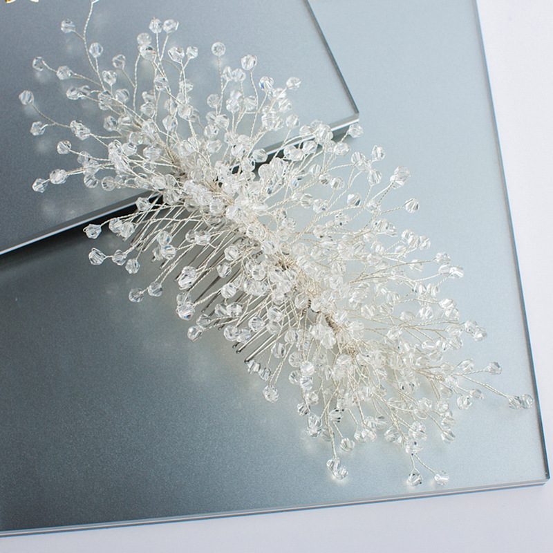 Handmade Gold Crystal Beaded Bridal Hair Comb Elegant Wedding Hair Accessory For Bride Prom Party - Image 3