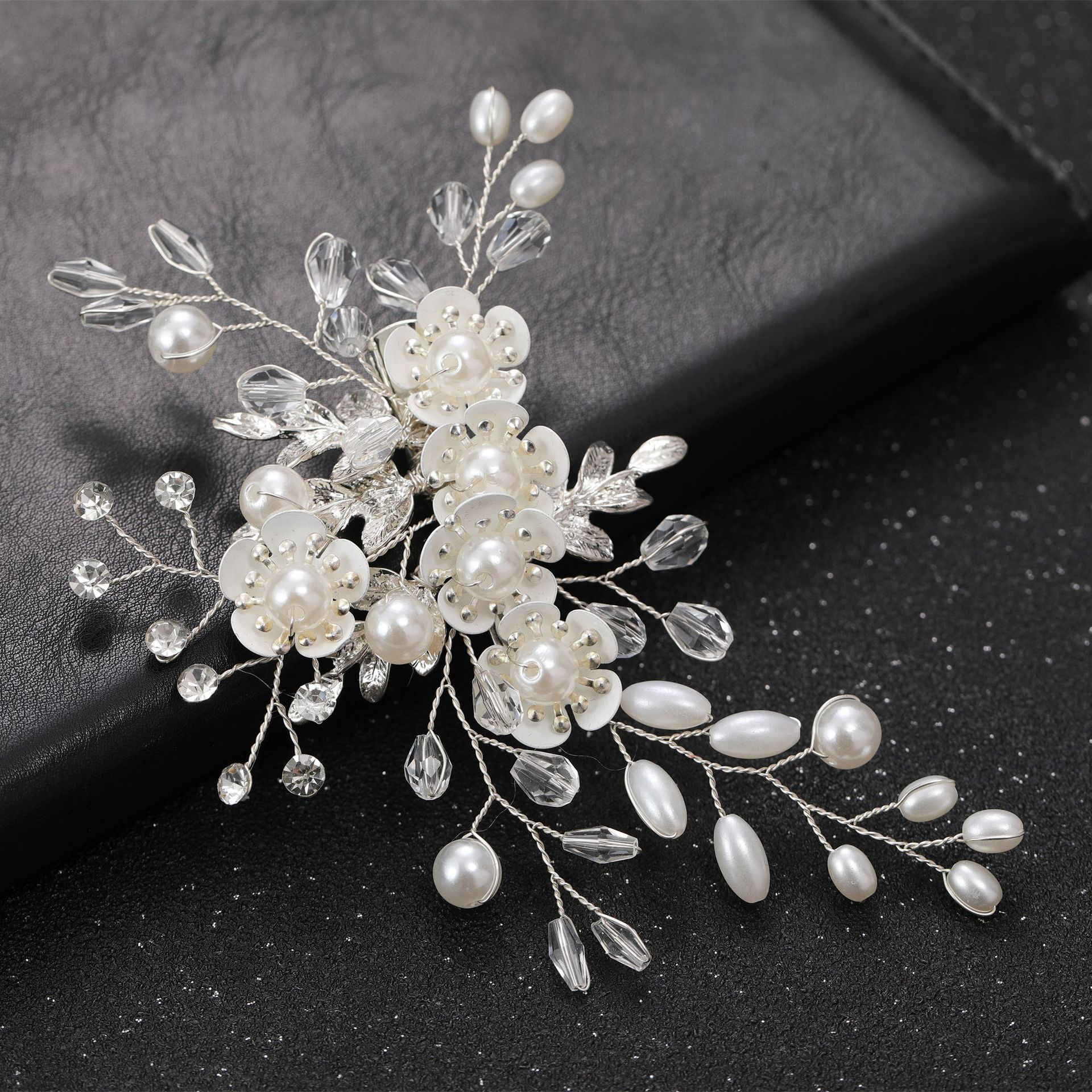Handmade Gold Floral Pearl Crystal Bridal Hair Clip Elegant Wedding Hair Accessory For Bride Events - Image 3