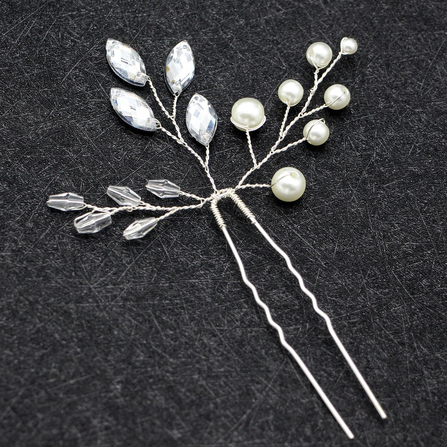 Handmade Silver Pearl Crystal Bridal Hair Pins Set Elegant Vine Wedding Updo Women Hair Accessory - Image 3