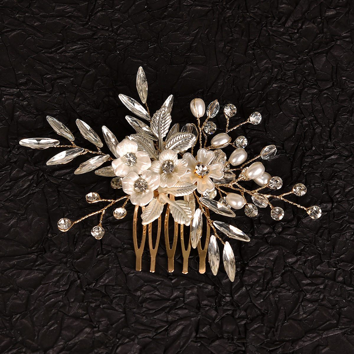 Silver Floral Leaf Pearl Crystal Bridal Hair Comb Wedding Women Elegant Handmade Side Formal Headpiece - Image 3