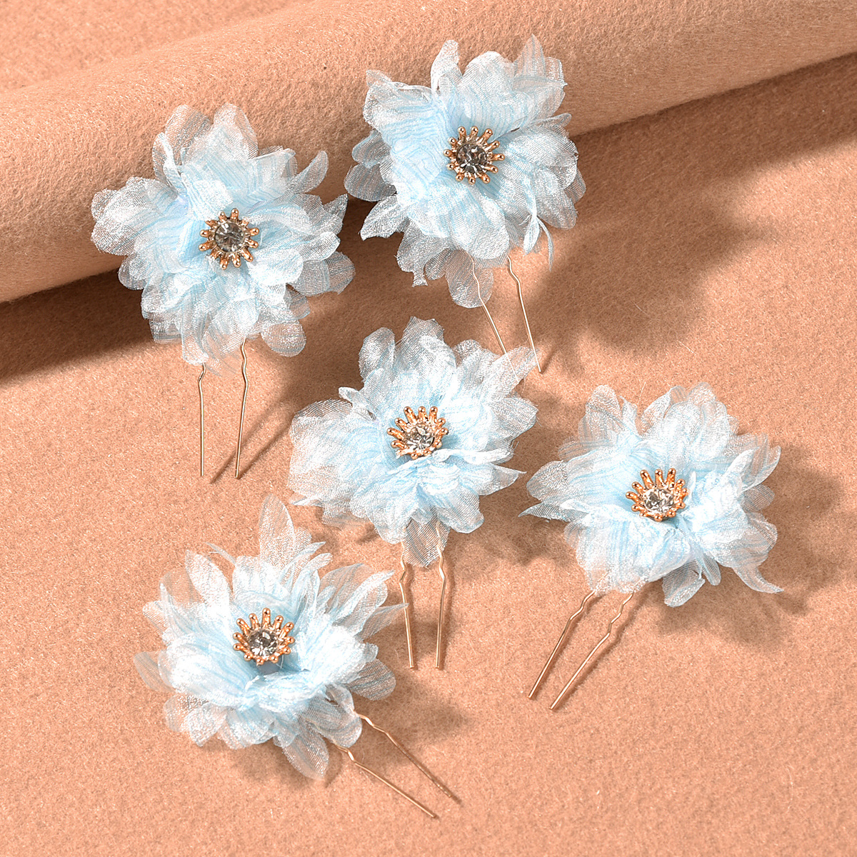 White Chiffon Flower Crystal Hair Pins Set for Bridal Wedding Party Elegant Updo Hair Decor - Image 3