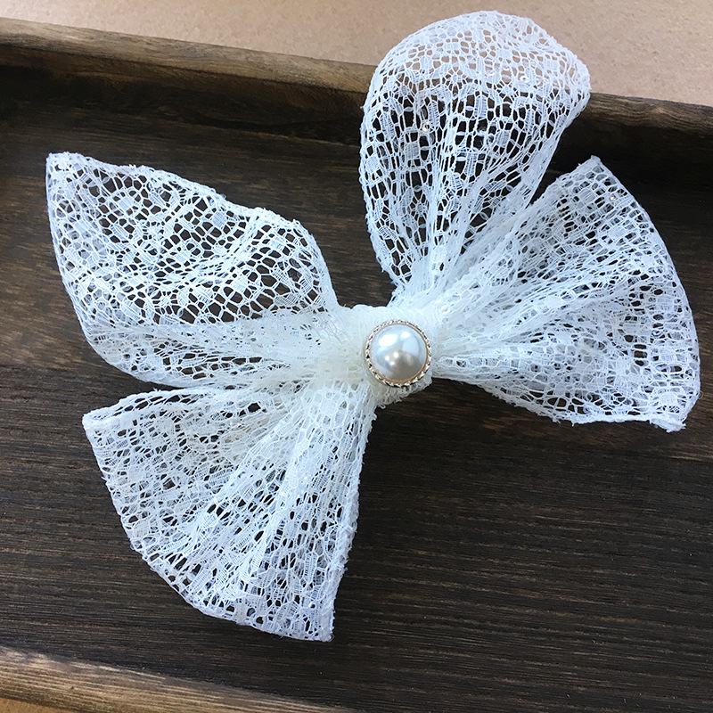 White Sheer Lace Bow Bridal Hair Clip for Wedding Party Elegant Romantic Girls Hair Decor - Image 3