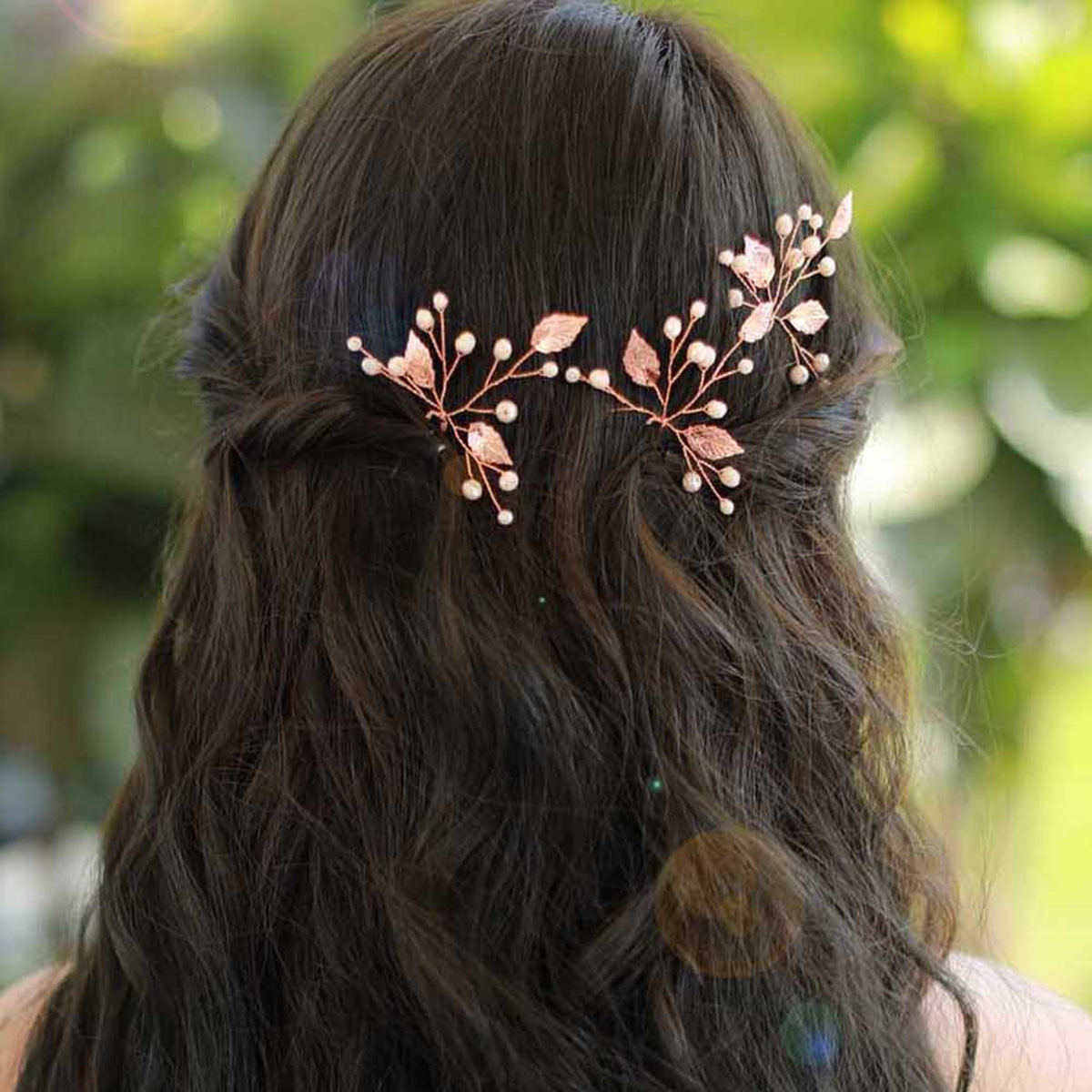 Handmade Rose Gold Leaf Pearl Bridal U Hair Pins Elegant Wedding Party Women Hair Accessory - Image 3