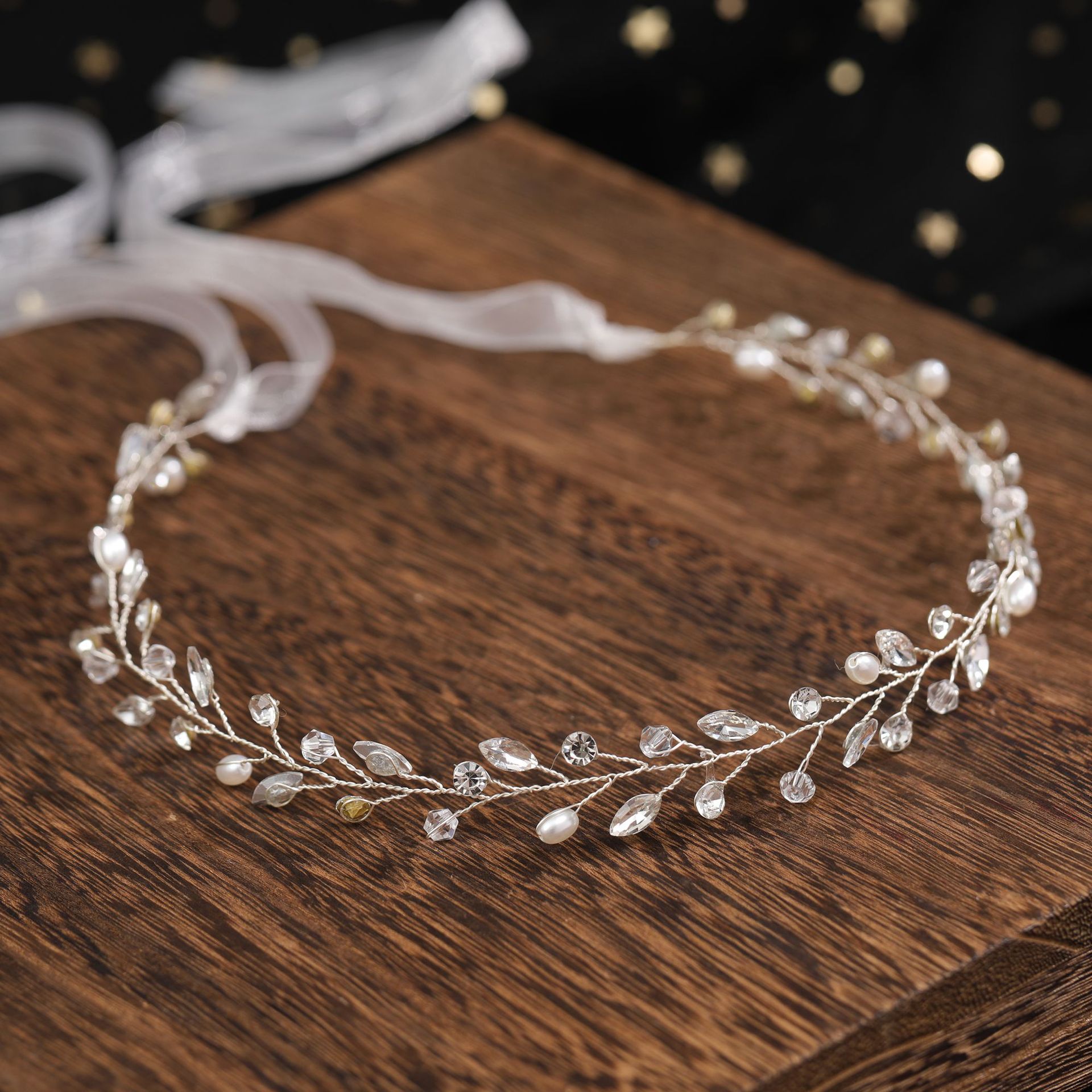Handmade Silver Tiny Pearl Crystal Vine Bridal Headband Elegant Wedding Party Women Thin Hair Accessory - Image 3