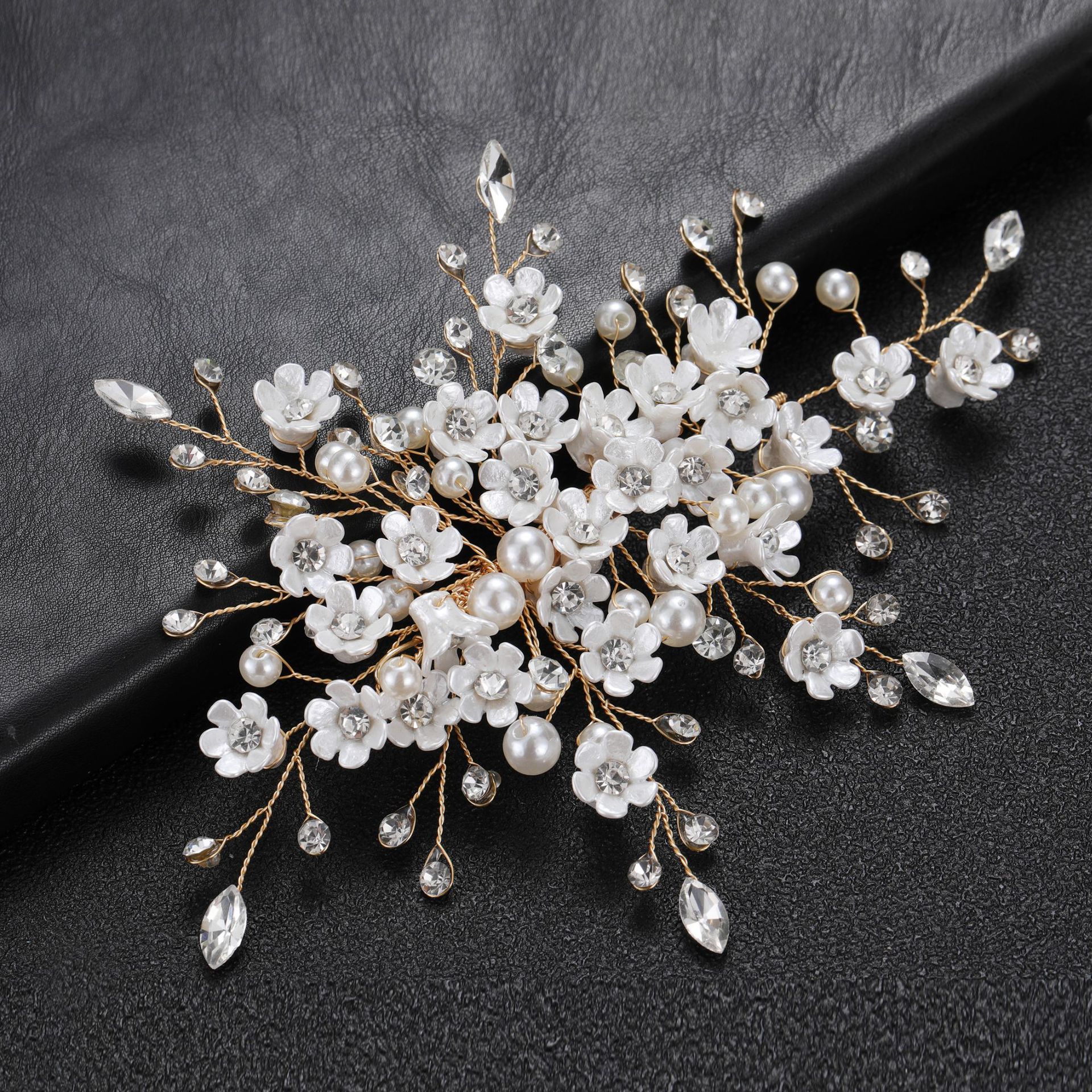 Gold Flower Crystal Bridal Hair Vine Elegant Wedding Party Women Boho Floral Updo Hair Accessory - Image 3