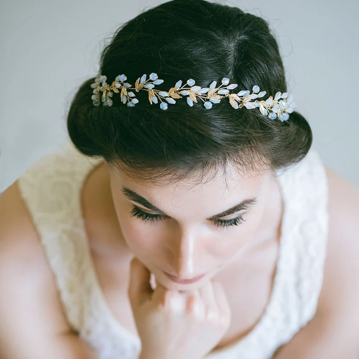 Gold Leaf Opal Bead Vine Bridal Headband Elegant Wedding Party Women Boho Flexible Hair Accessory - Image 3