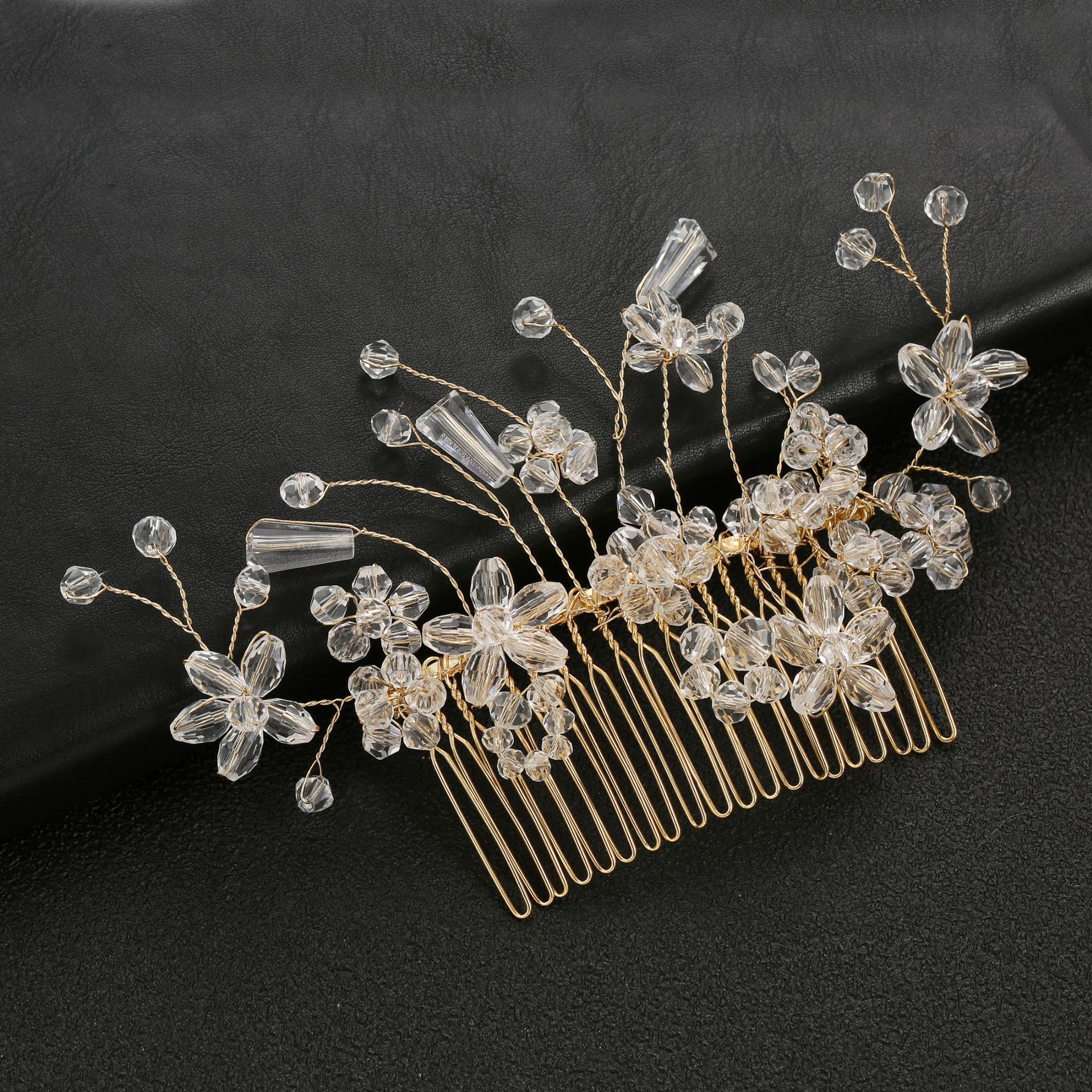 Gold Clear Crystal Flower Bridal Hair Comb Elegant Wedding Party Women Boho Floral Hair Accessory - Image 3