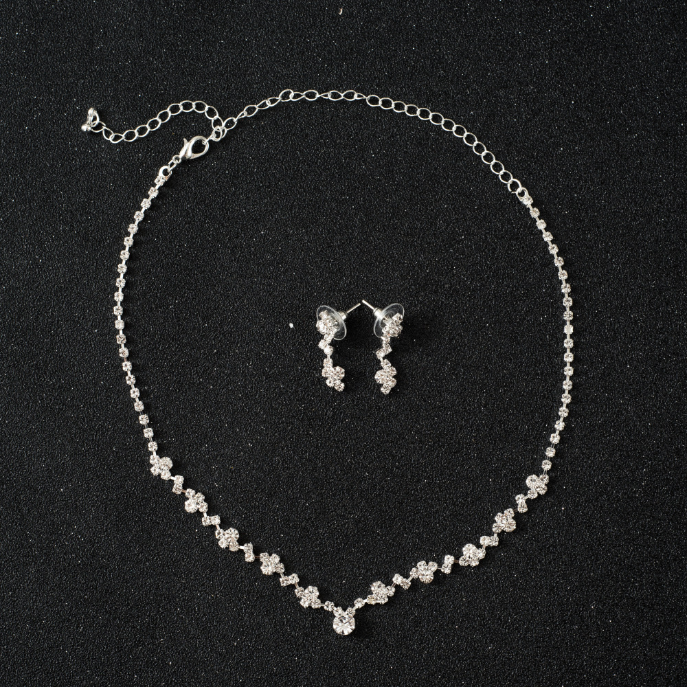 Women Wedding Bridal Jewelry Set Silver Tone Clear Zircon Floral Necklace Dangle Earrings Formal Occasion Accessories - Image 3