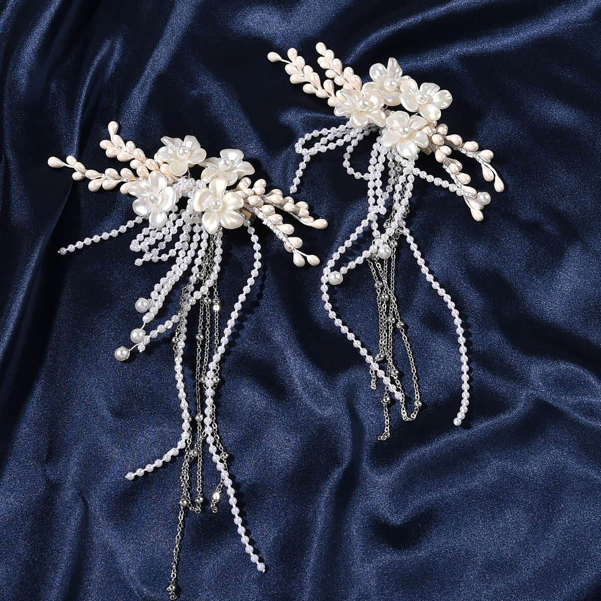 White Floral Pearl Tassel Bridal Hair Clips for Wedding Prom Evening Formal Party Special Occasions - Image 3