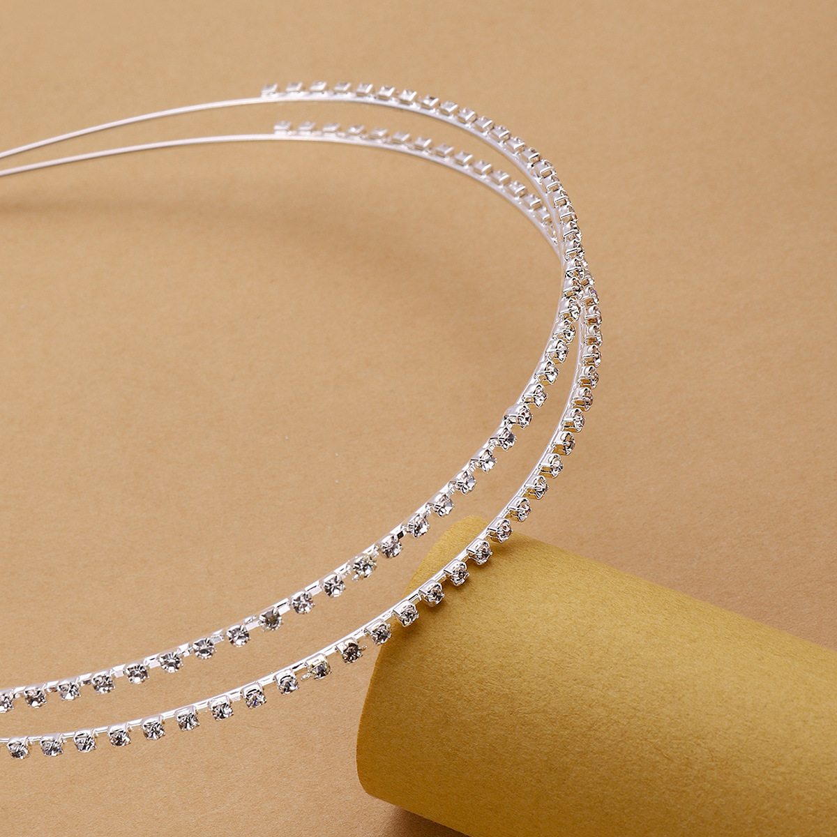 Minimalist Silver Two Row Crystal Rhinestone Thin Wire Headband Ideal for Bride Bridesmaid Wedding Styling - Image 3