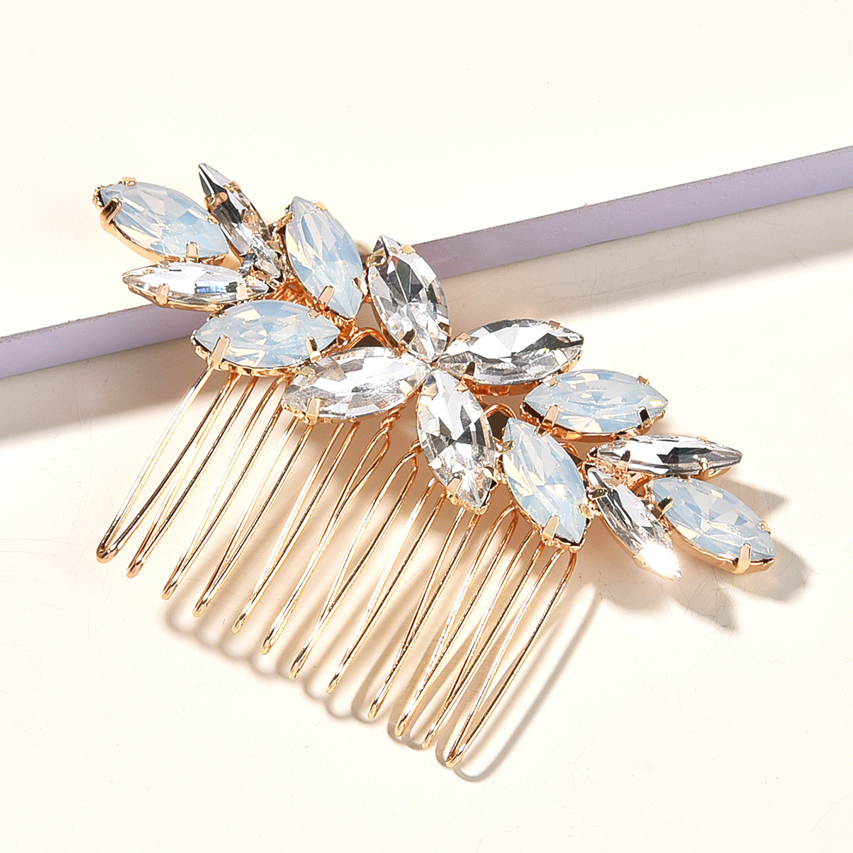 Gold Marquise Opal Crystal Rhinestone Bridal Hair Comb for Wedding Prom Evening Formal Party Occasions - Image 3