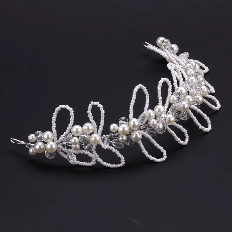 White Beaded Pearl Crystal Floral Bridal Hair Vine for Wedding Prom Evening Formal Party Occasions - Image 3