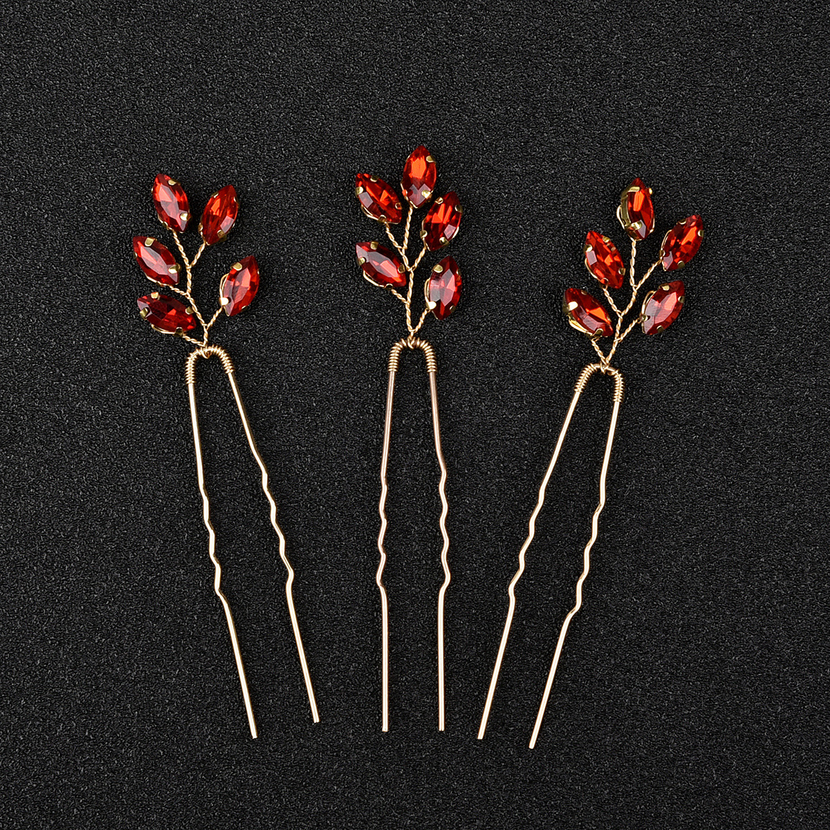 Vintage Marquise Green Rhinestone Leaf Hairpin Set Golden Wavy U Shaped Hair Sticks Bridesmaid Updo Hair Jewelry - Image 3