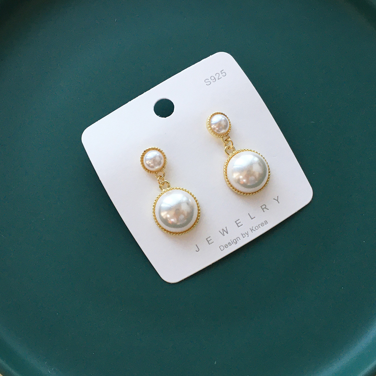 Vintage Gold Two‑Tier Simulated Pearl Drop Dangle Earrings S925 Post for Women Party Gift - Image 3