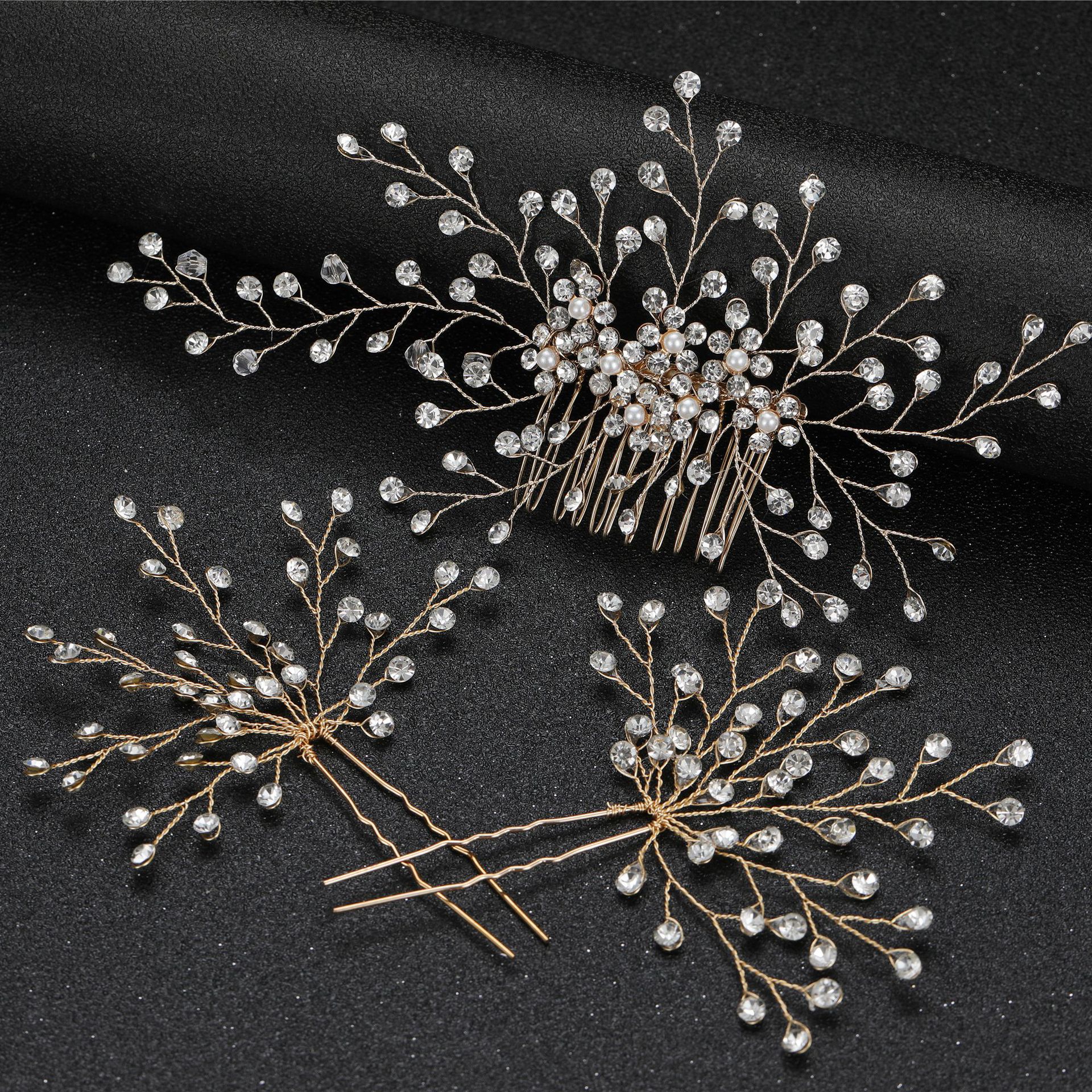 Silver Crystal Branch‑Shaped Bridal Hair Comb and Hair Pins Set Wedding Hair Accessories for Women Gift - Image 3