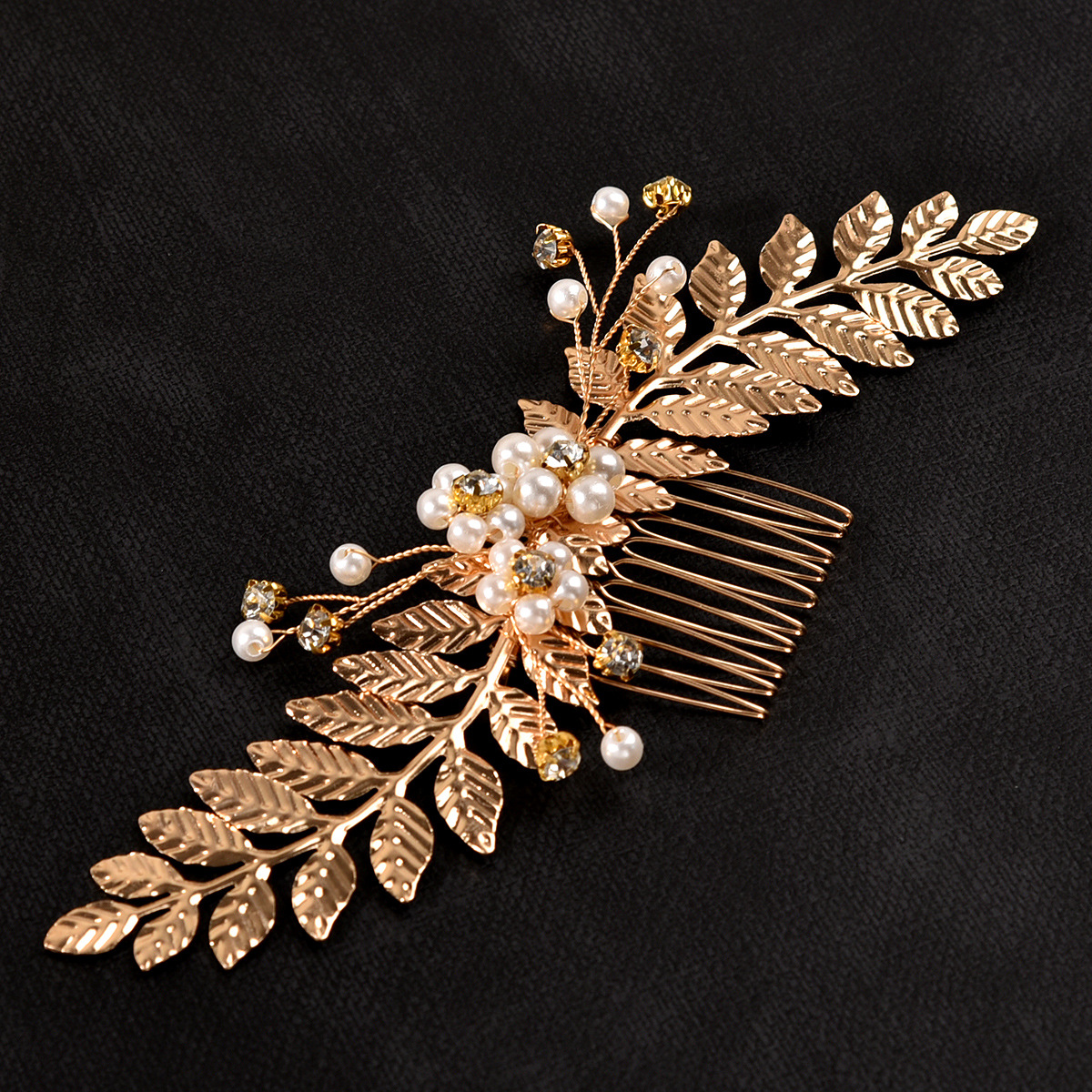 Gold Leaf Pearl Crystal Bridal Hair Comb Vintage Wedding Side Hair Accessory for Women Gift - Image 3