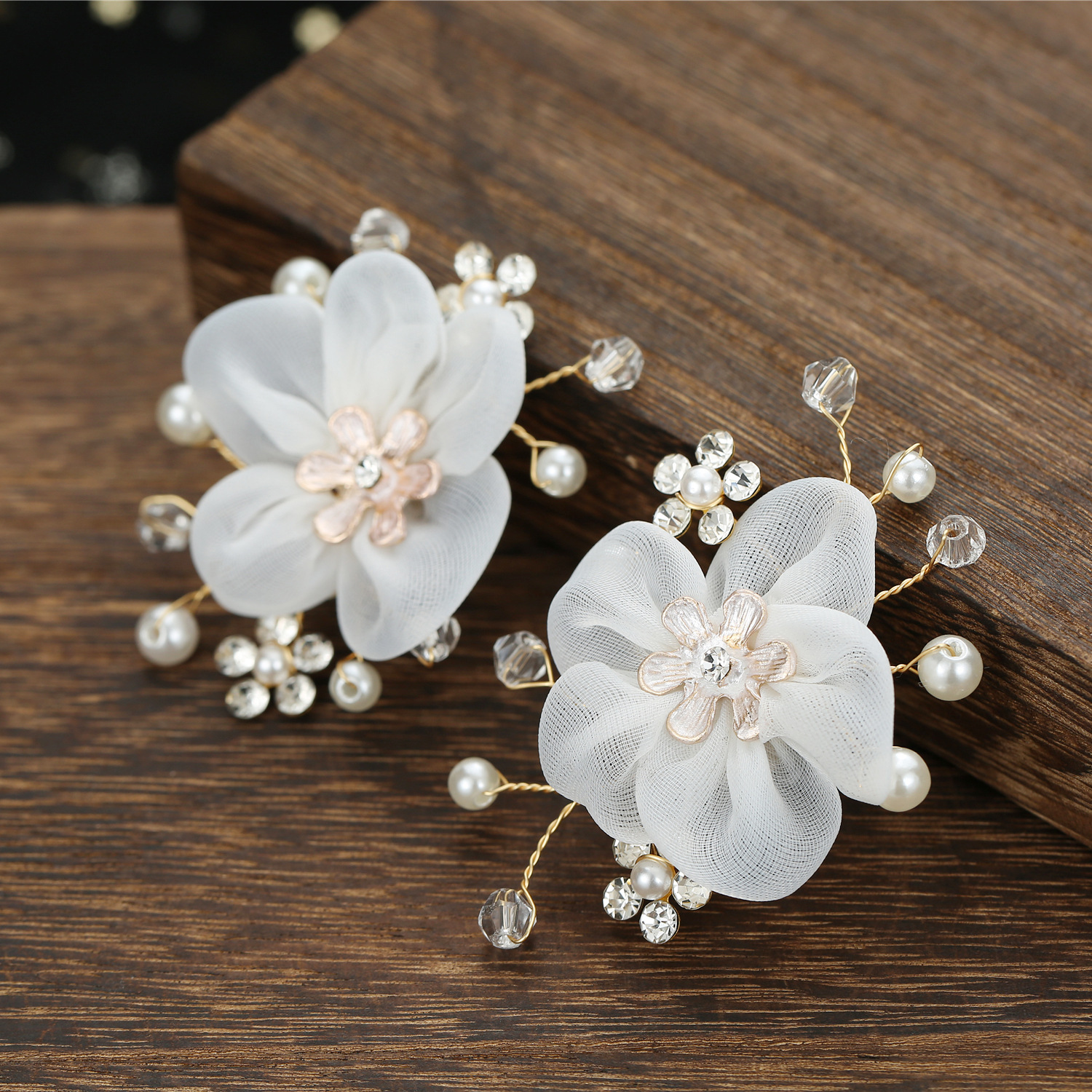 Fairy Soft Fabric Floral Hair Clips, Dainty Pearl Beaded Hair Barrettes for Wedding, Party & Bridal Photoshoot - Image 3