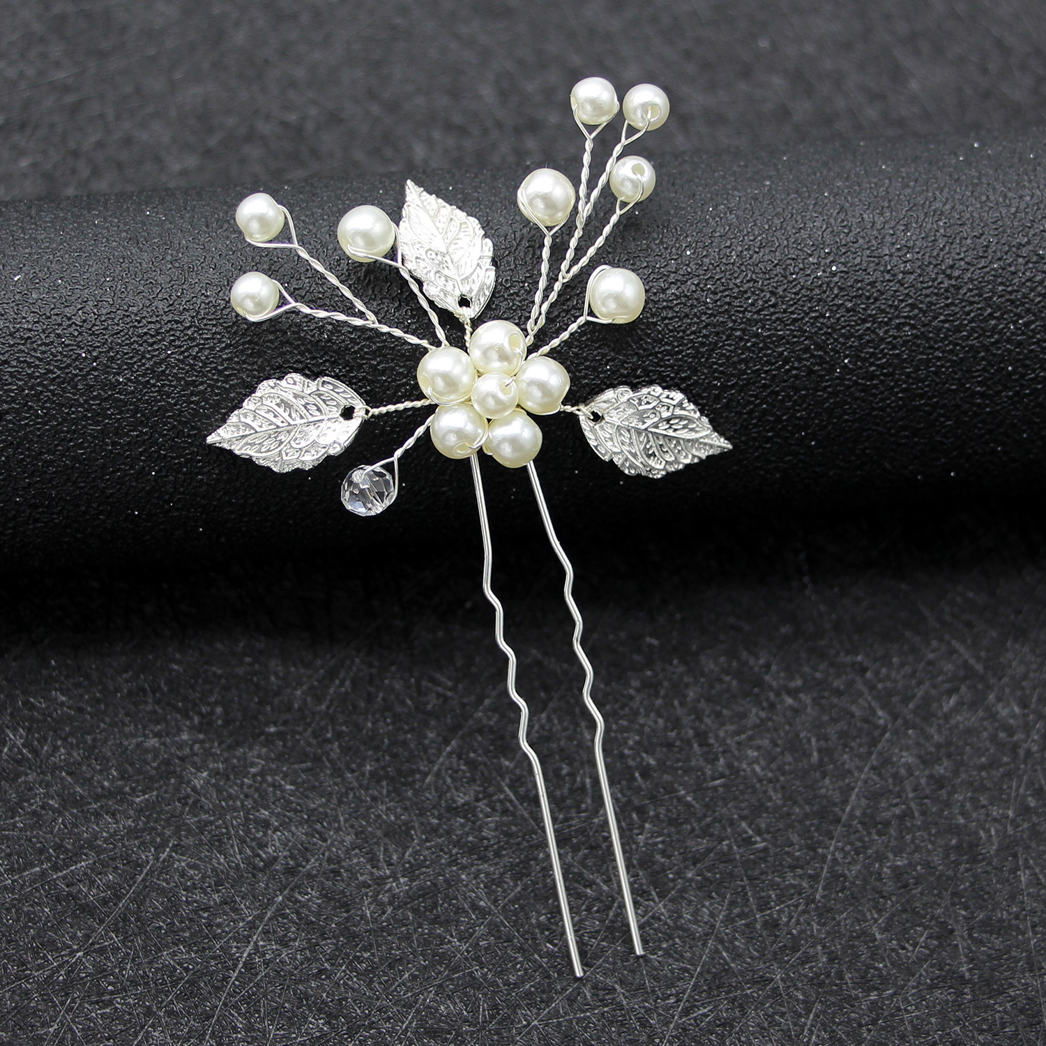 Golden Leaf Pearl Hairpin Bridal Wedding Hair Stick - Image 3