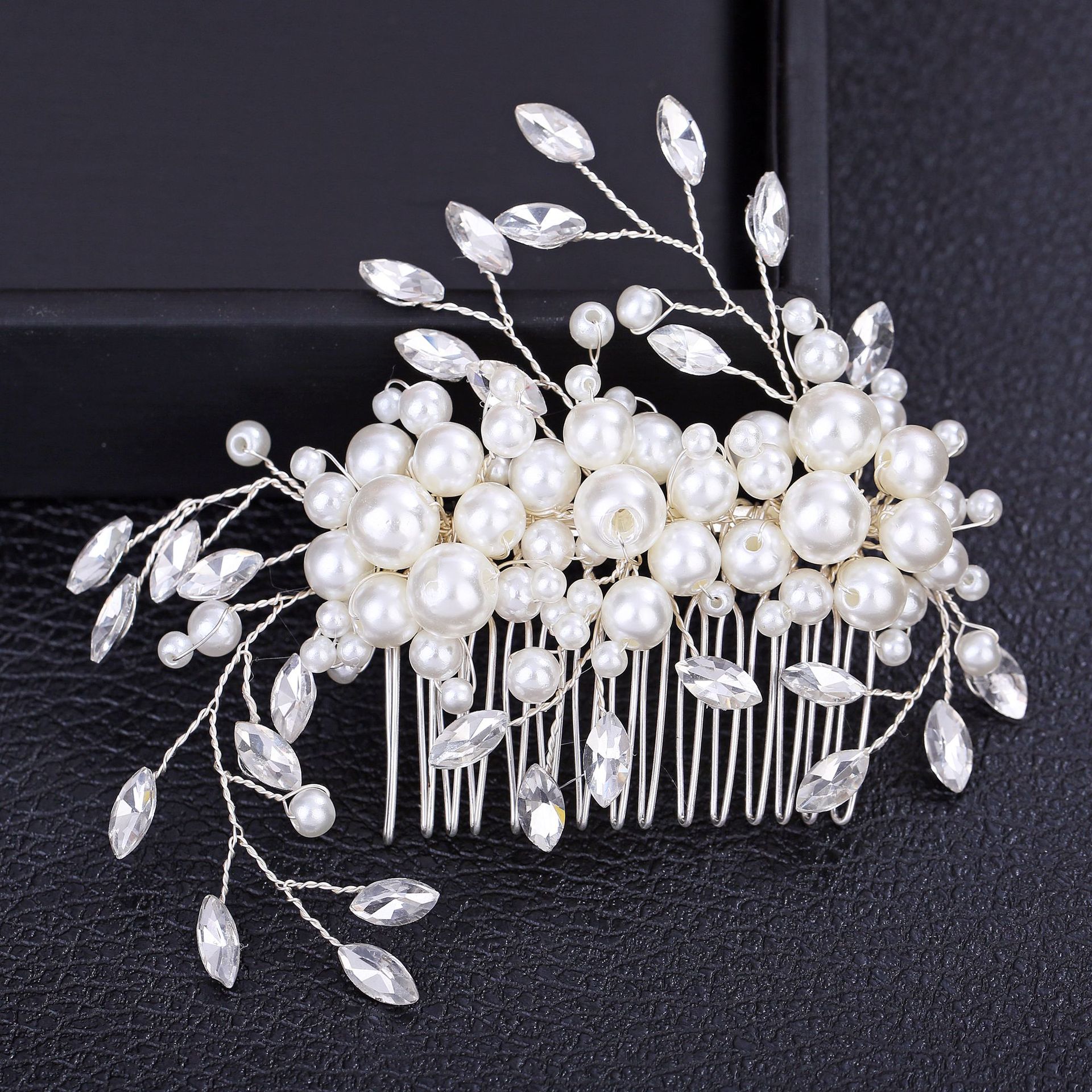 Pearl & Marquise Crystal Silver Hair Comb Wedding Bridal Hair Accessory - Image 3
