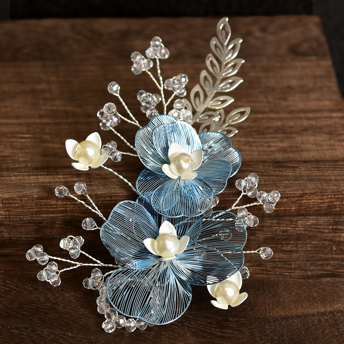 Gold Wire Floral Pearl Crystal Bridal Hair Clip Vintage Wedding Side Hair Accessory - Image 3