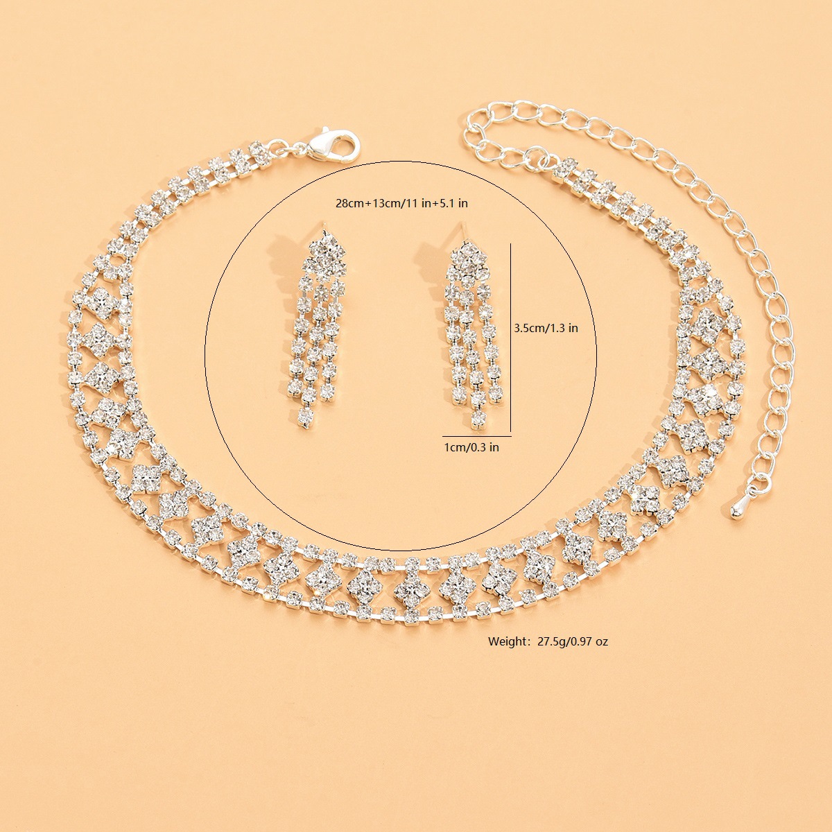 Glamorous Rhinestone Inlaid Choker Dangle Drop Earring Elegant Party Jewelry Accessory Set - Image 4