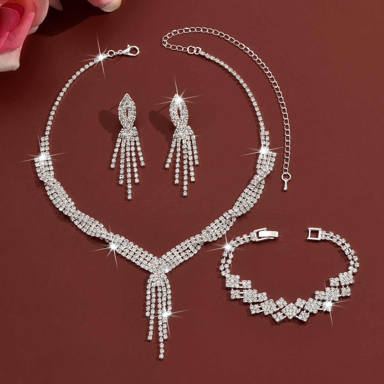 Tassel Fringe Y Drop Necklace Bracelet Long Dangle Earrings Women Pageant Evening Jewelry Full Set - Image 2