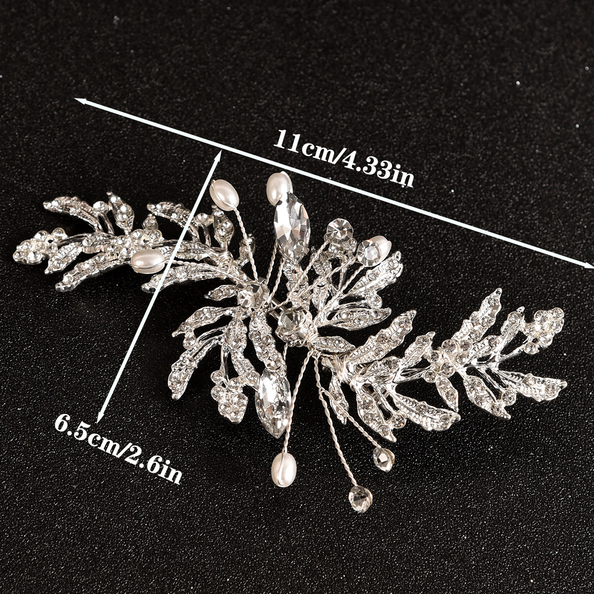 Silver Leaf Rhinestone Pearl Bridal Hair Clip Wedding Accessory for Women Brides and Ladies - Image 3
