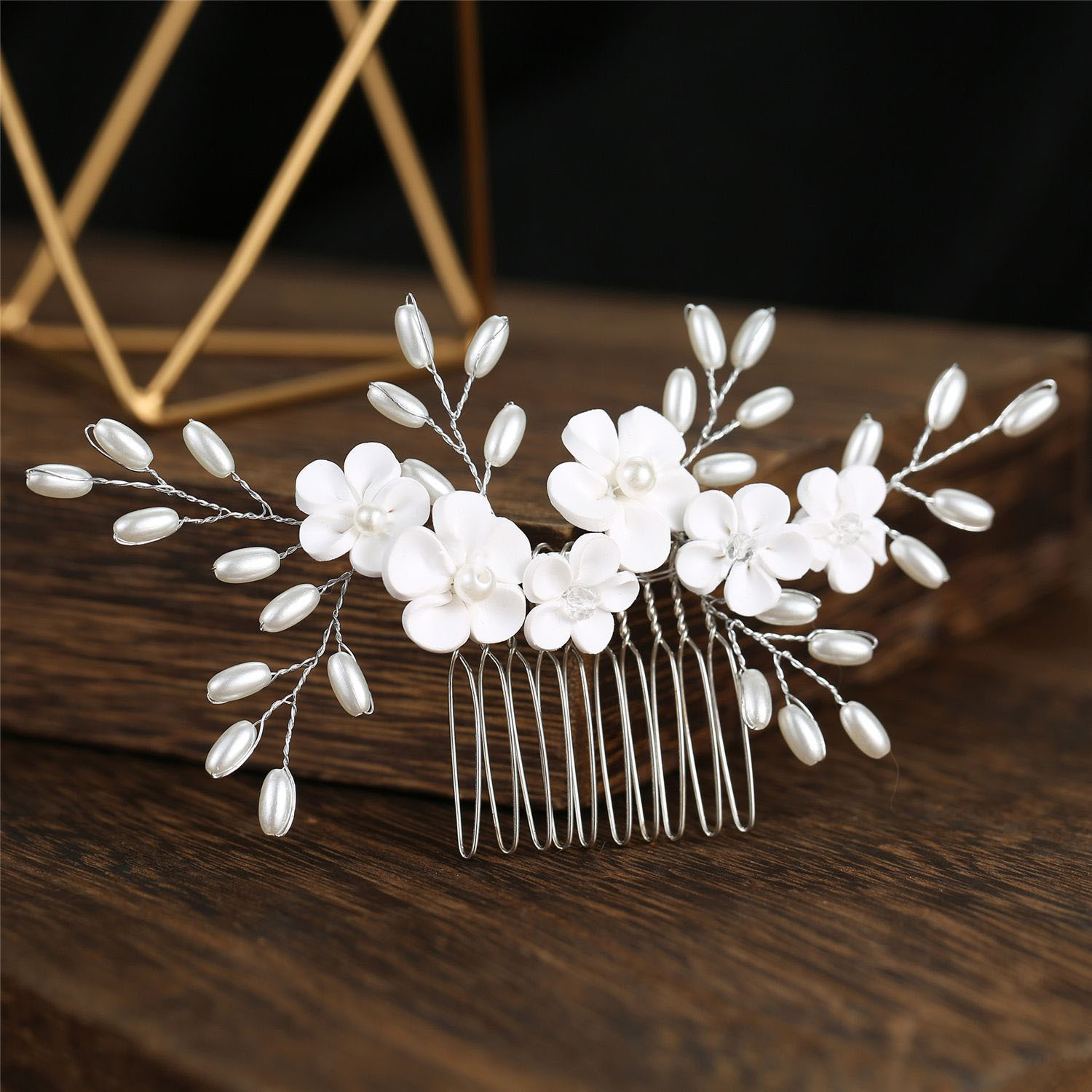 Silver Wire White Flower Pearl Bridal Hair Clip Wedding Accessory for Women Brides and Ladies - Image 3