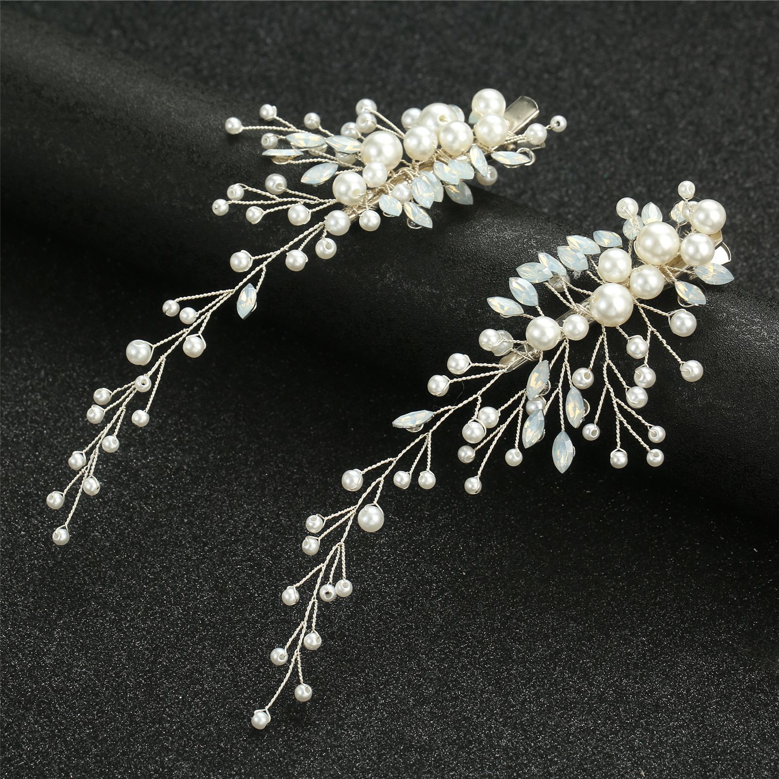 Pearl Opal Leaf Hair Clips Bridal Wedding Vine Hair Accessories for Women Styling - Image 3