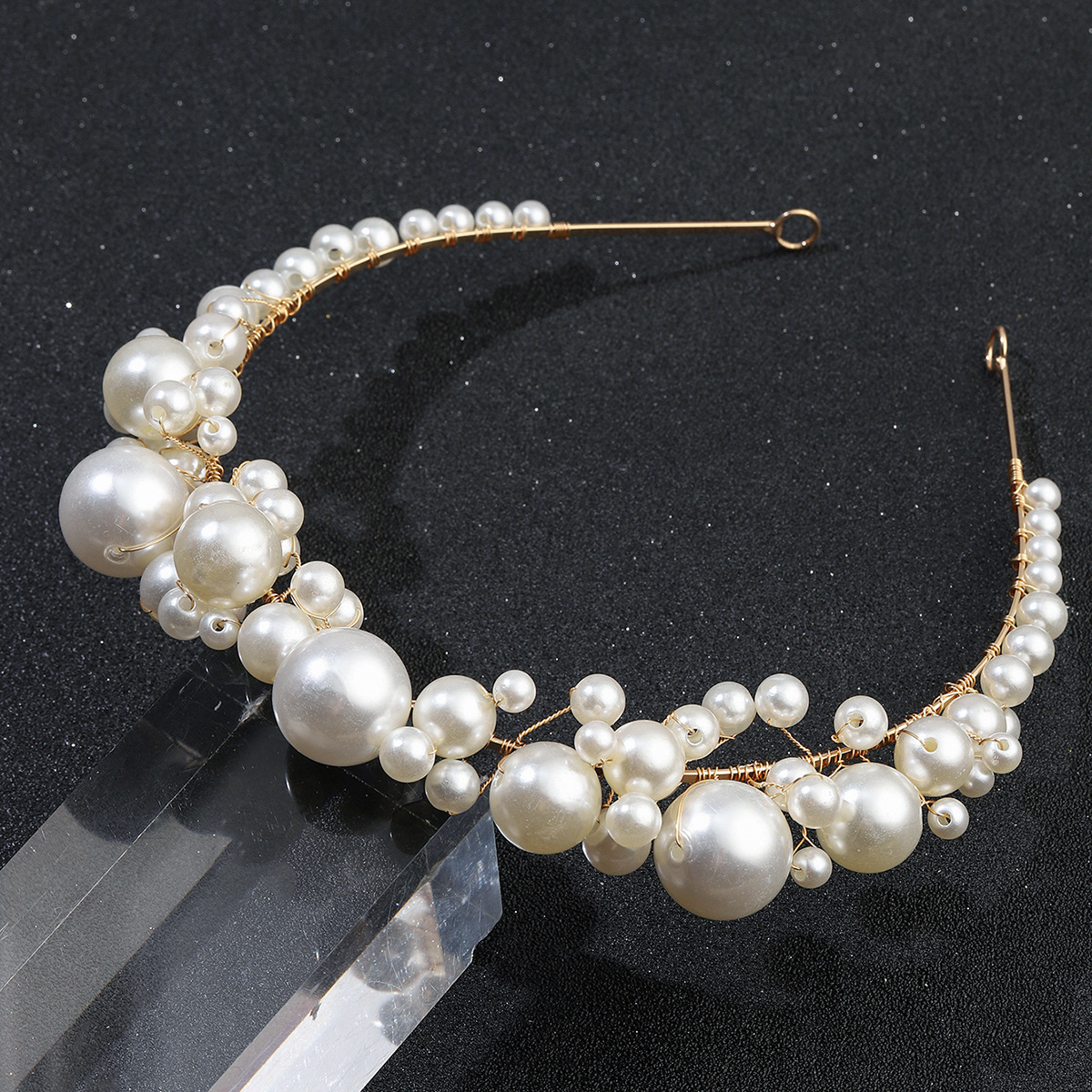 Gold Wire Multi Size Faux Pearl Headband Bridal Wedding Hair Band for Women - Image 3