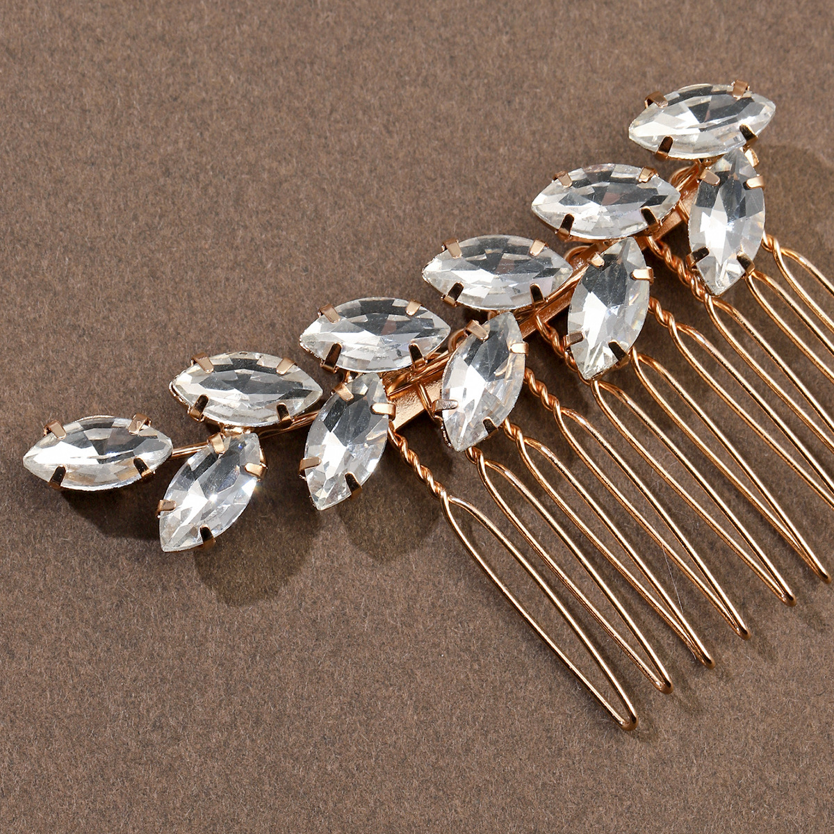 Gold Marquise Crystal Leaf Hair Clip Bridal Wedding Hair Accessory for Women - Image 3