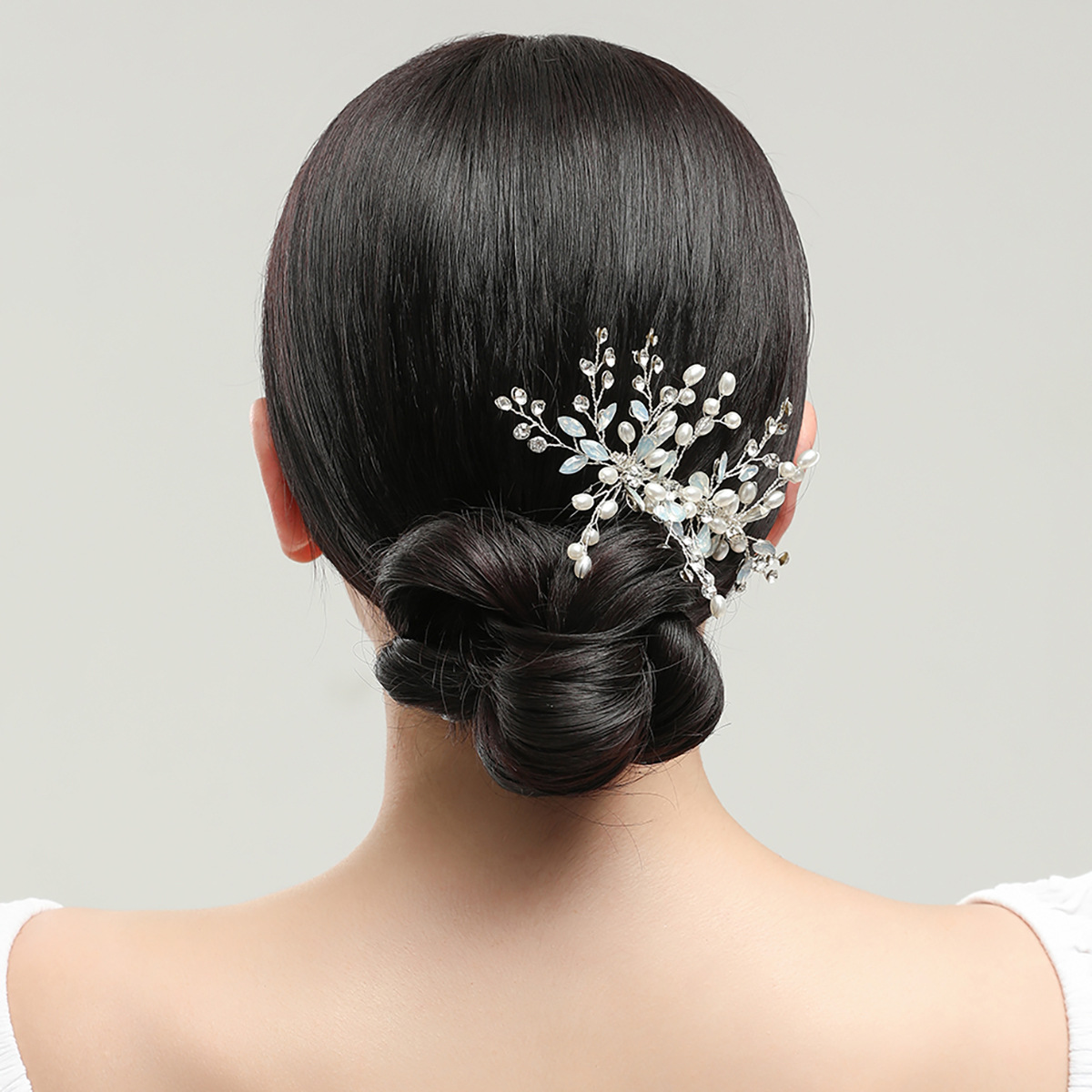Silver Wire Pearl Crystal Branch Hair Comb Bridal Wedding Hair Accessory for Women - Image 3