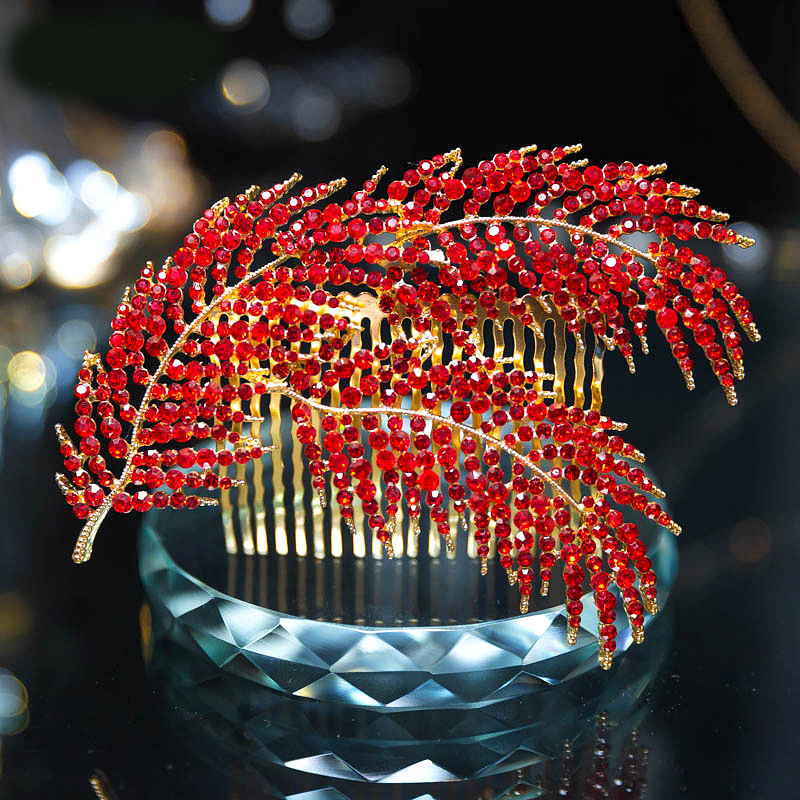 Silver Rhinestone Feather Leaf Hair Comb Bridal Wedding Party Hair Accessory for Women - Image 3