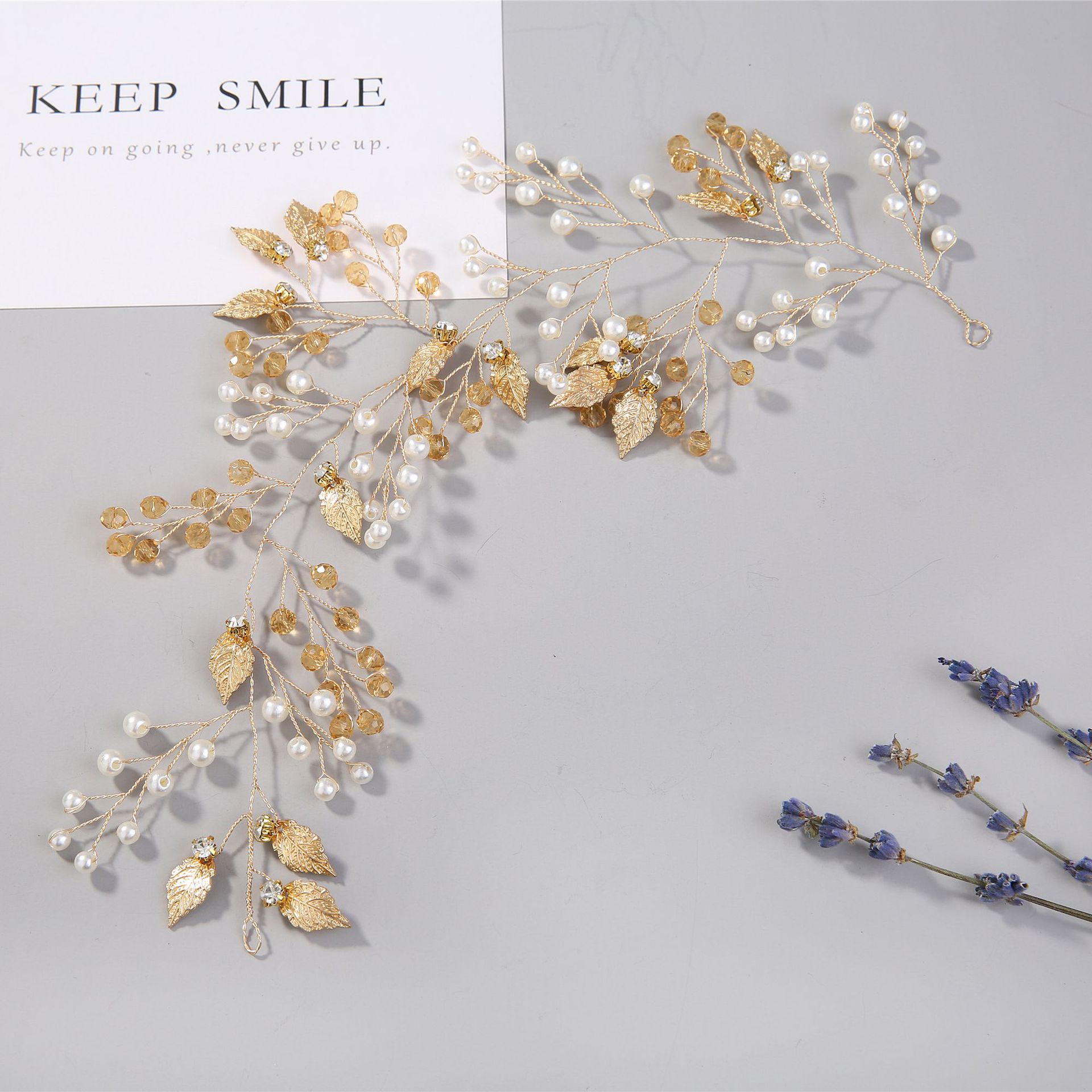 Gold Wire Pearl Crystal Leaf Branch Hair Comb Bridal Wedding Hair Accessory for Women - Image 3