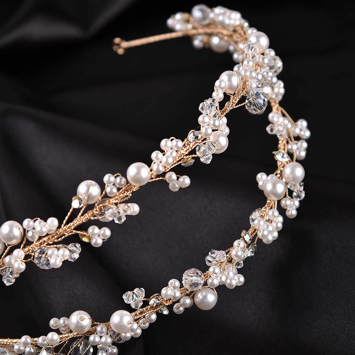 Silver Wire Pearl Crystal Handmade Headband Bridal Wedding Hair Accessory for Women - Image 3