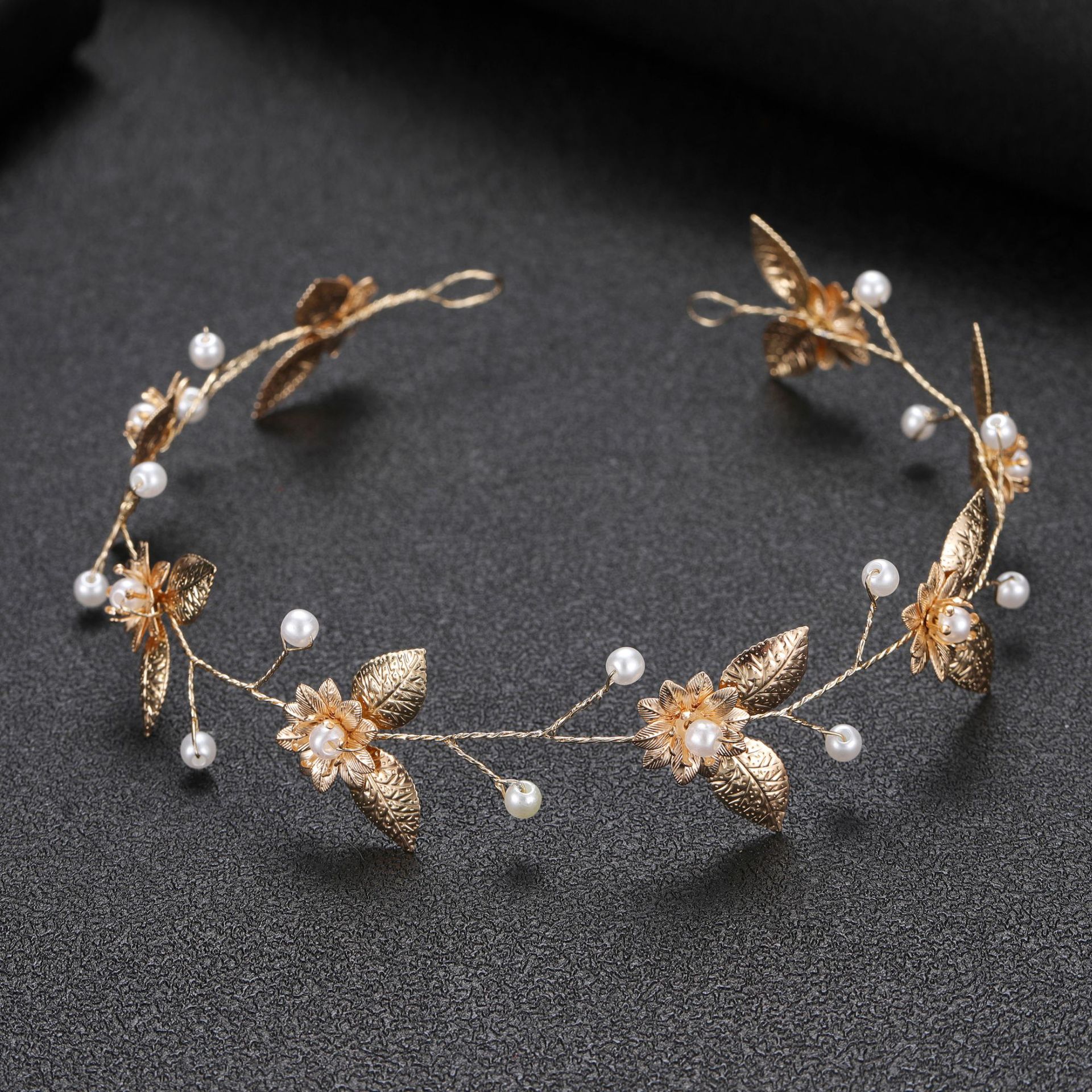 Gold Flower Leaf Pearl Flexible Hair Vine Bridal Wedding Hair Accessory for Women - Image 3