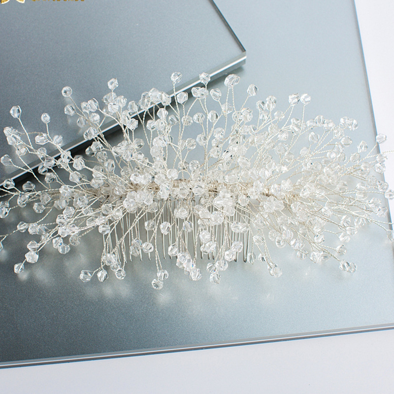 Handmade Gold Crystal Beaded Bridal Hair Comb Elegant Wedding Hair Accessory For Bride Prom Party - Image 4