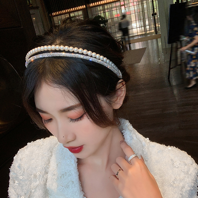 Thin Silver Rhinestone Pearl Beaded Headband Women Daily Wedding Party Elegant Fashion Hair Band Accessory - Image 4