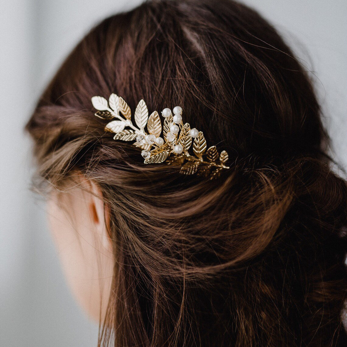 Gold Leaf Pearl Bridal Hair Clip Wedding Women Formal Boho Vintage Floral Side Hair Accessory - Image 4