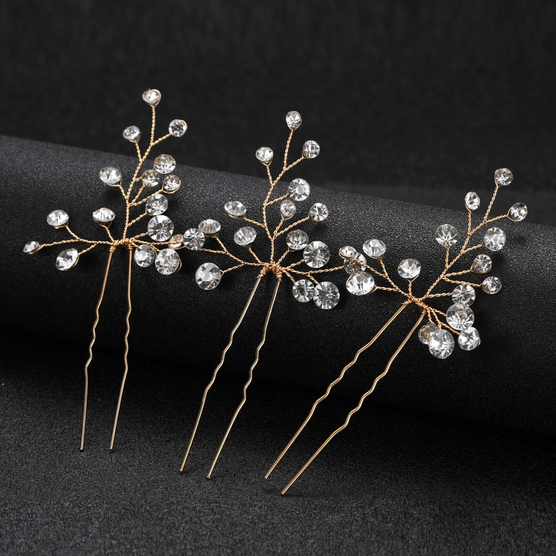 Gold Branch Crystal Bridal Hair Pins Set Wedding Women Sparkly Handmade Updo Formal Party Headpiece - Image 4