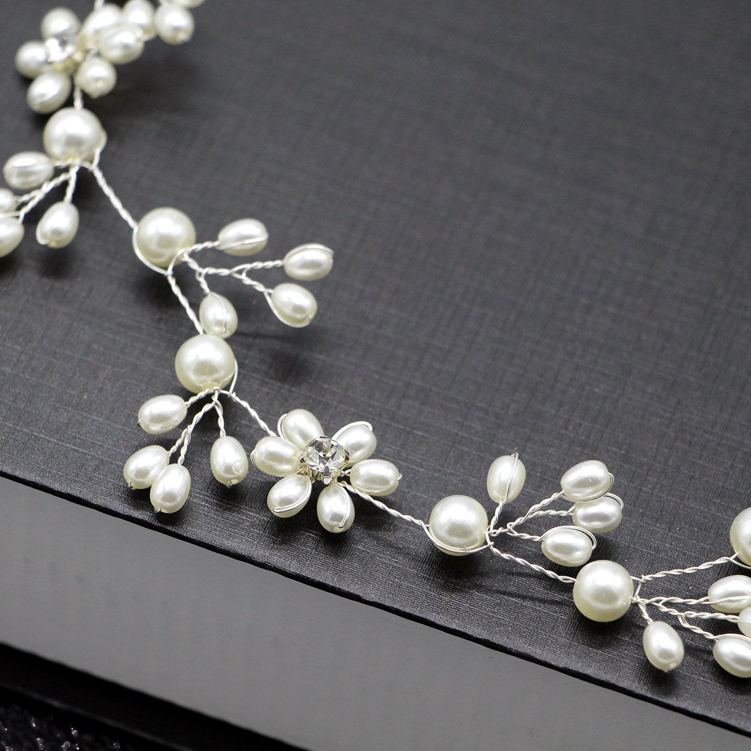Handmade Pearl Floral Bridal Ribbon Headband with Crystal Accents for Wedding Party Elegant Hair Decor - Image 4