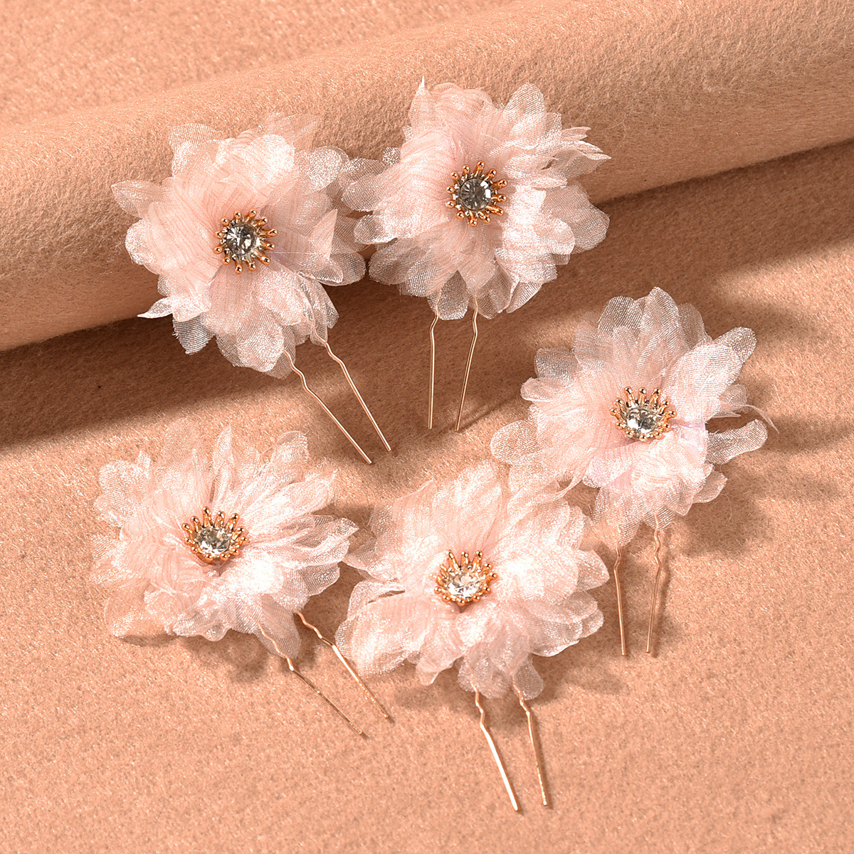 White Chiffon Flower Crystal Hair Pins Set for Bridal Wedding Party Elegant Updo Hair Decor - Image 4