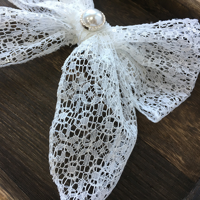 White Sheer Lace Bow Bridal Hair Clip for Wedding Party Elegant Romantic Girls Hair Decor - Image 4