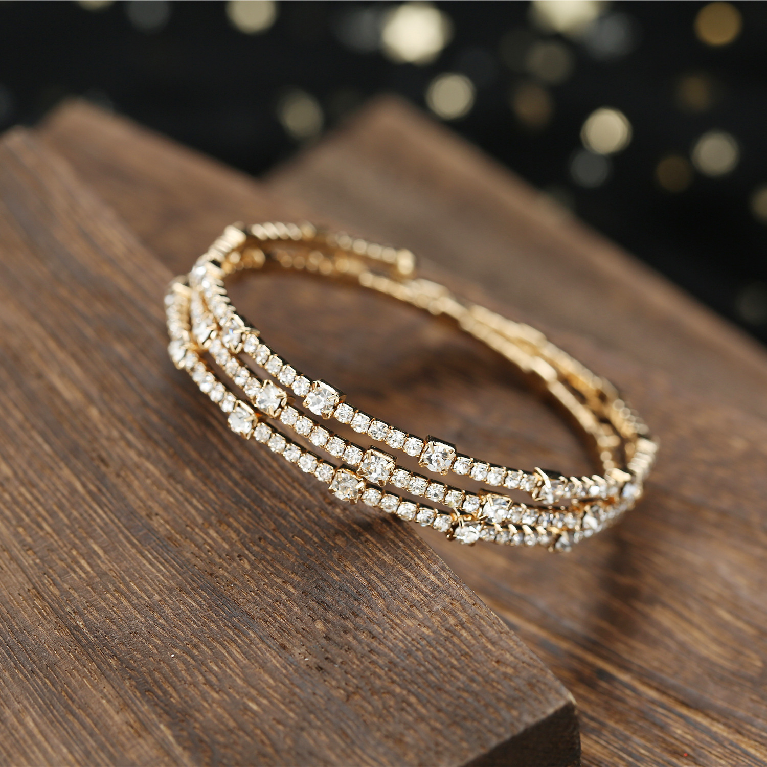 Multi Layer Silver Rhinestone Coil Bangle Sparkling Women Bracelet for Wedding Prom Formal Evening Party - Image 4
