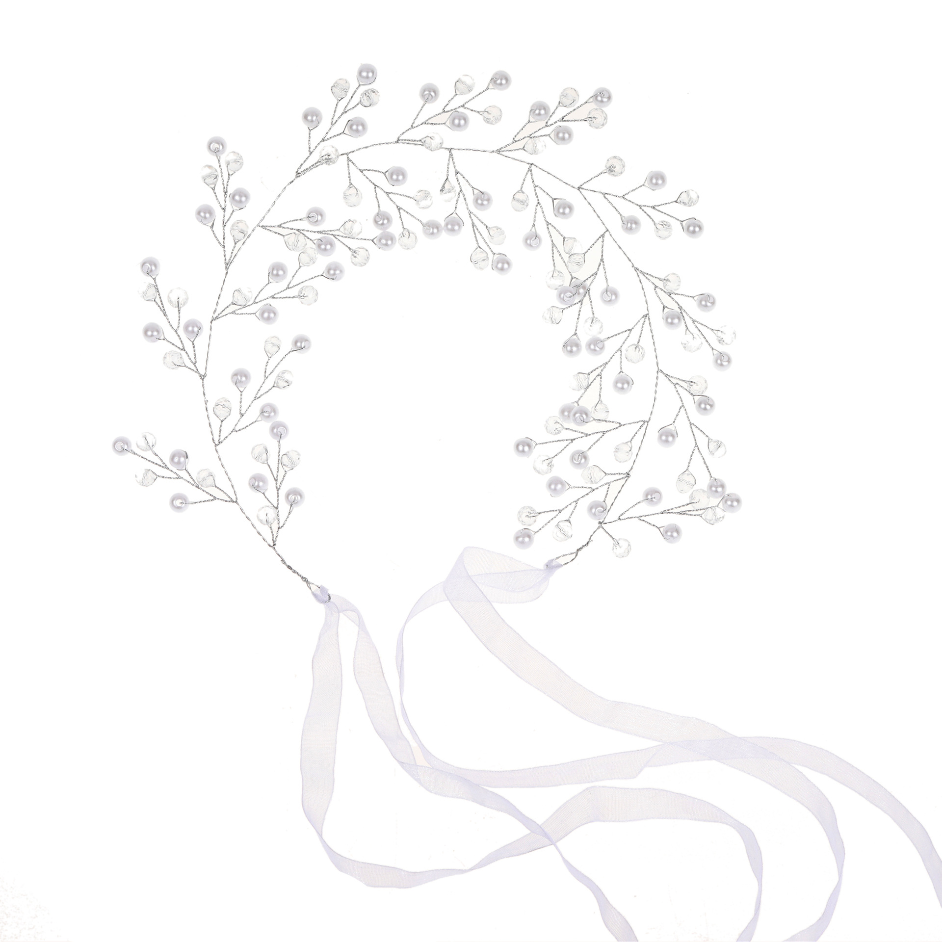 Handmade Pearl Crystal Vine Bridal Headband With Lavender Organza Ribbon Elegant Wedding Party Hair Accessory - Image 4