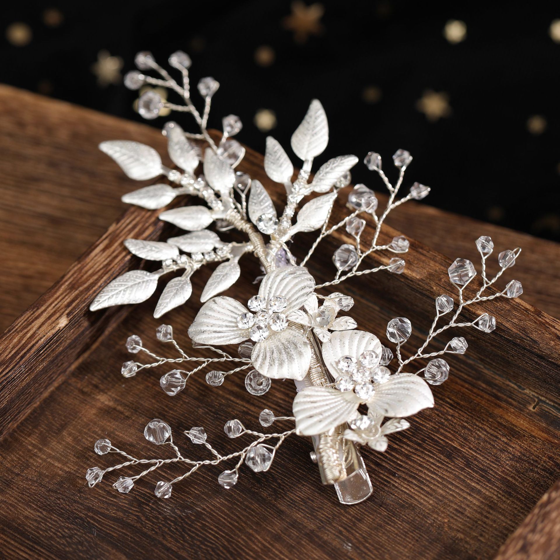 Silver Flower Leaf Crystal Bridal Hair Clip Elegant Wedding Party Women Floral Hair Accessory Headdress - Image 4
