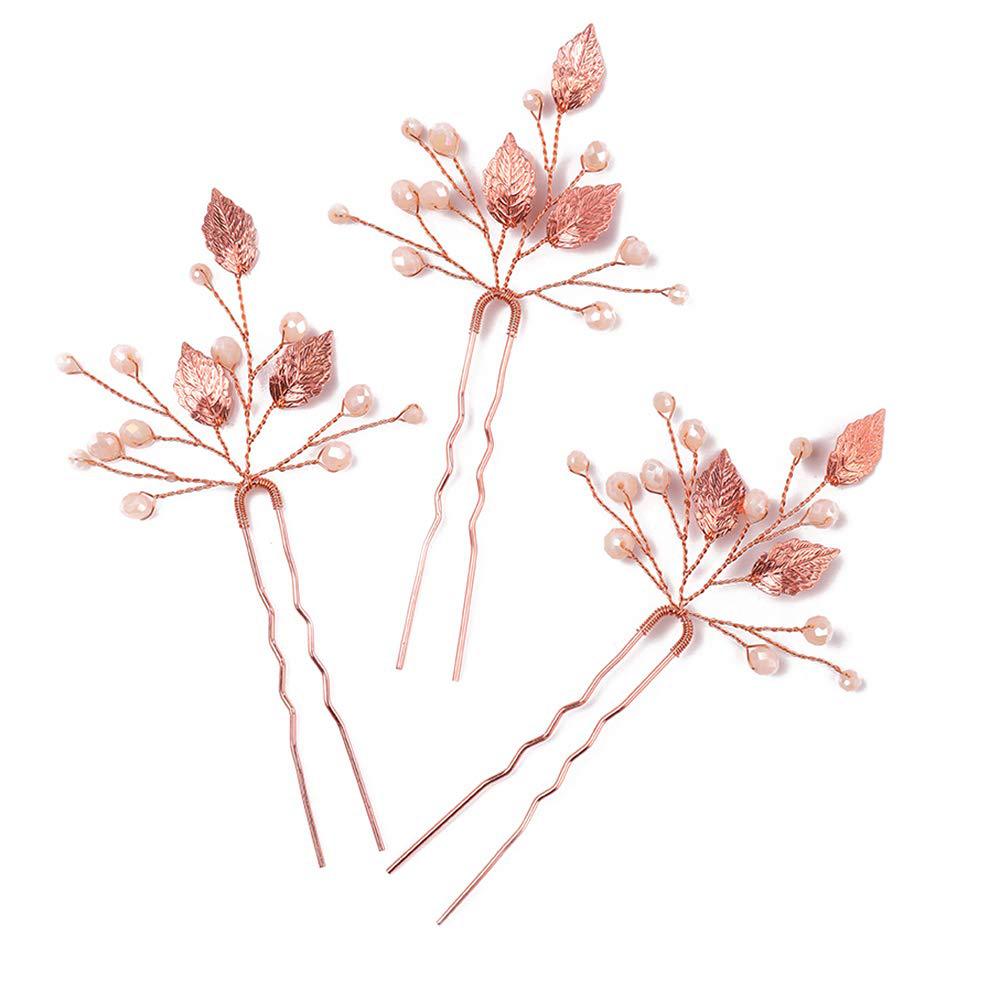 Handmade Rose Gold Leaf Pearl Bridal U Hair Pins Elegant Wedding Party Women Hair Accessory - Image 4